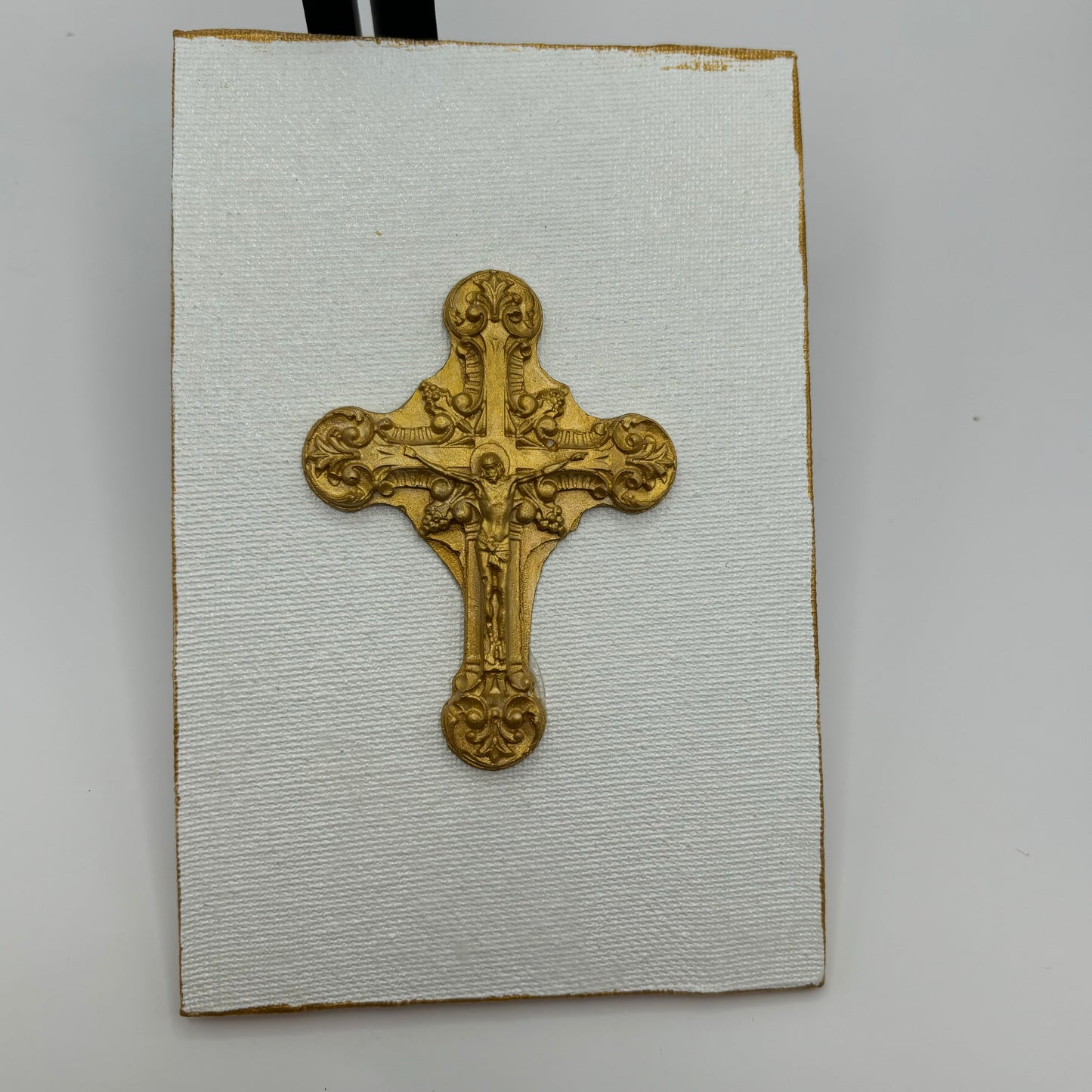 Hand Casted Gold Cross on 4” x 6” Canvas & Easel