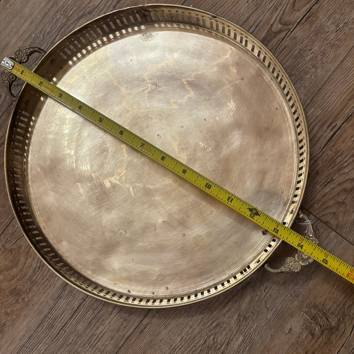 Brass Tray with Floral Embossed Handles • 3 sizes