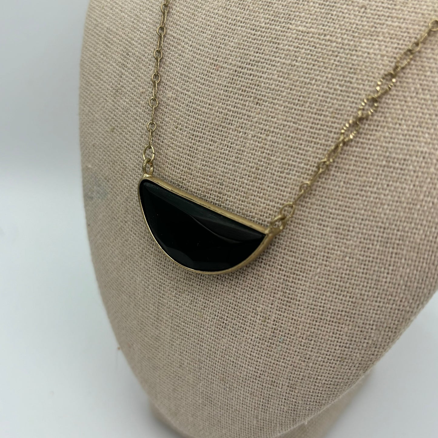 Black Semi Precious Stone Necklace 16” Plus Extension