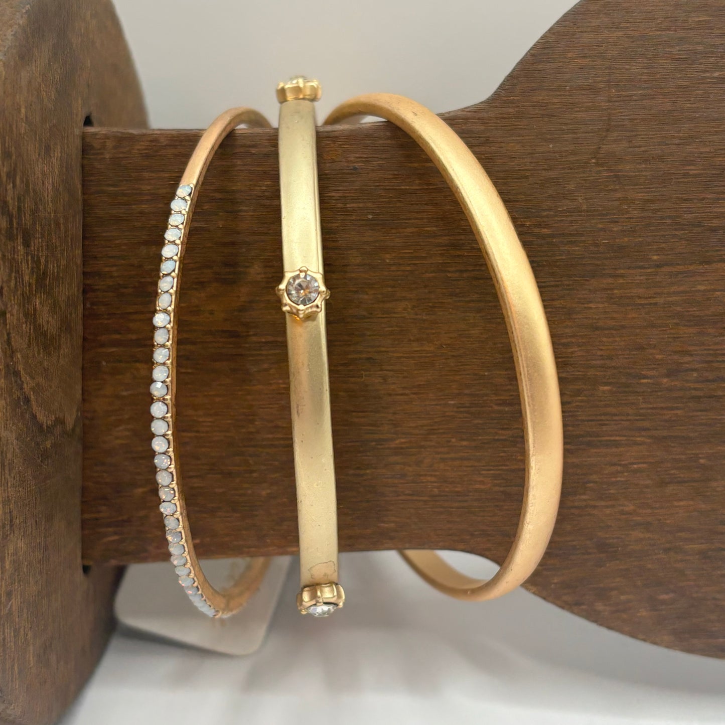 Set of 3, Clear Circular Burst, Gold, and Moonstone Bracelet