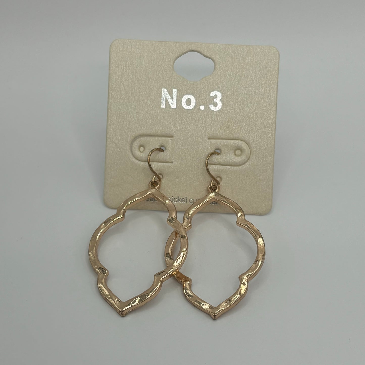 Hammered Gold Dangle Earrings Elongated Hexagon Design