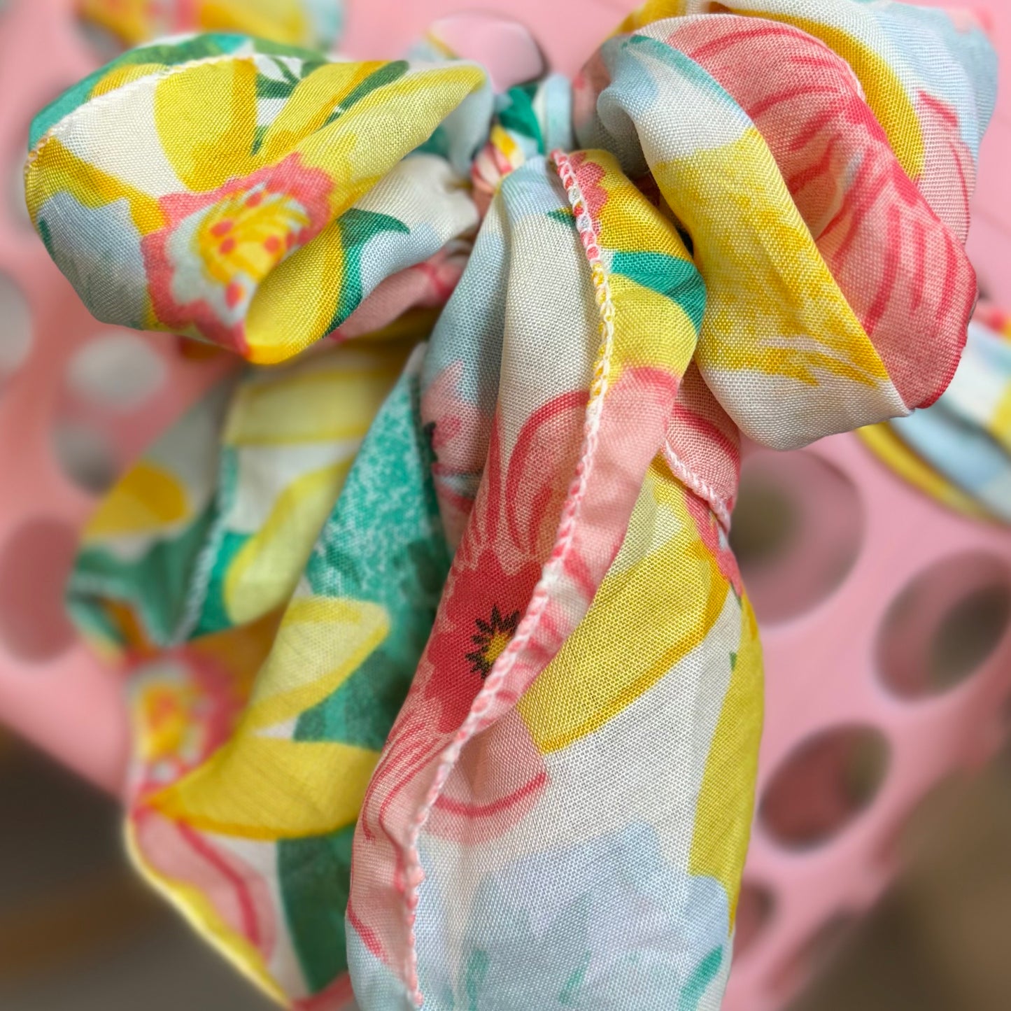 Pink Basket with Functional Scarf Threaded Through