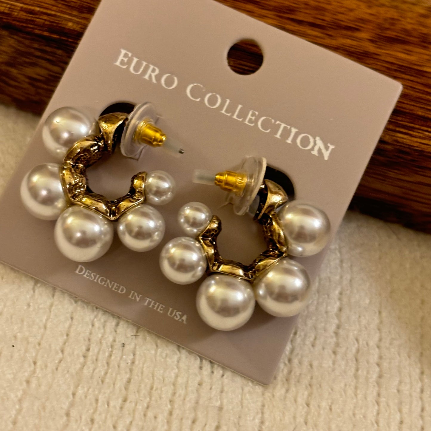 Pearl Half Hoop Post Back Earrings
