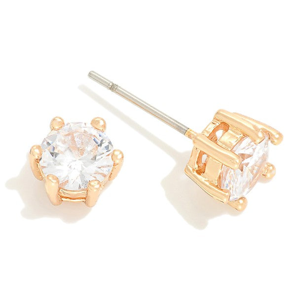 Single Pair or Set of Three Simple Cubic Zirconia Stud Earrings With a Set of Open Circle Studs