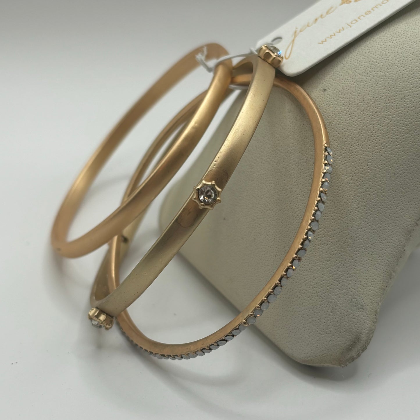 Set of 3, Clear Circular Burst, Gold, and Moonstone Bracelet