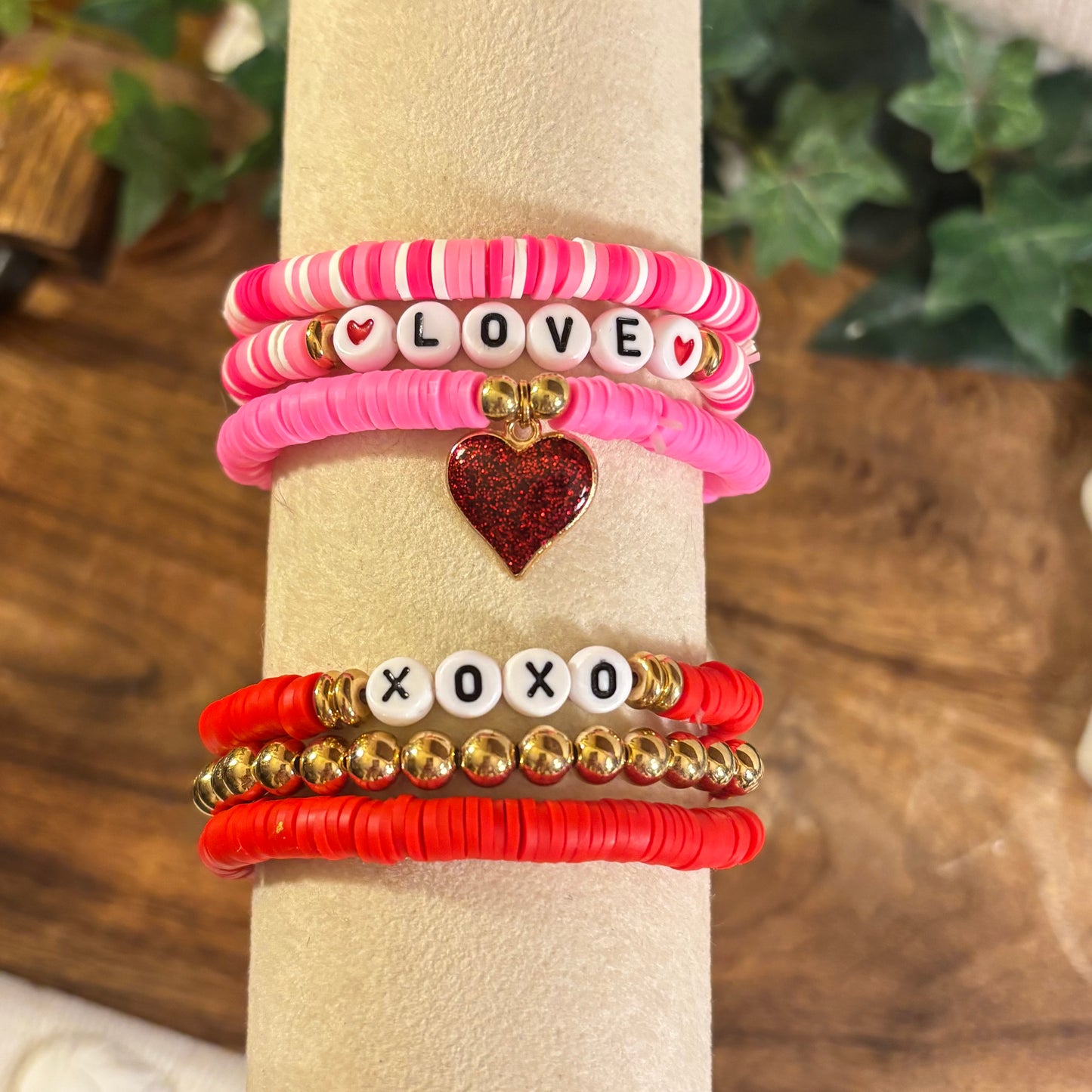 Valentine’s Day Heishi Bead Stretch Bracelet Set