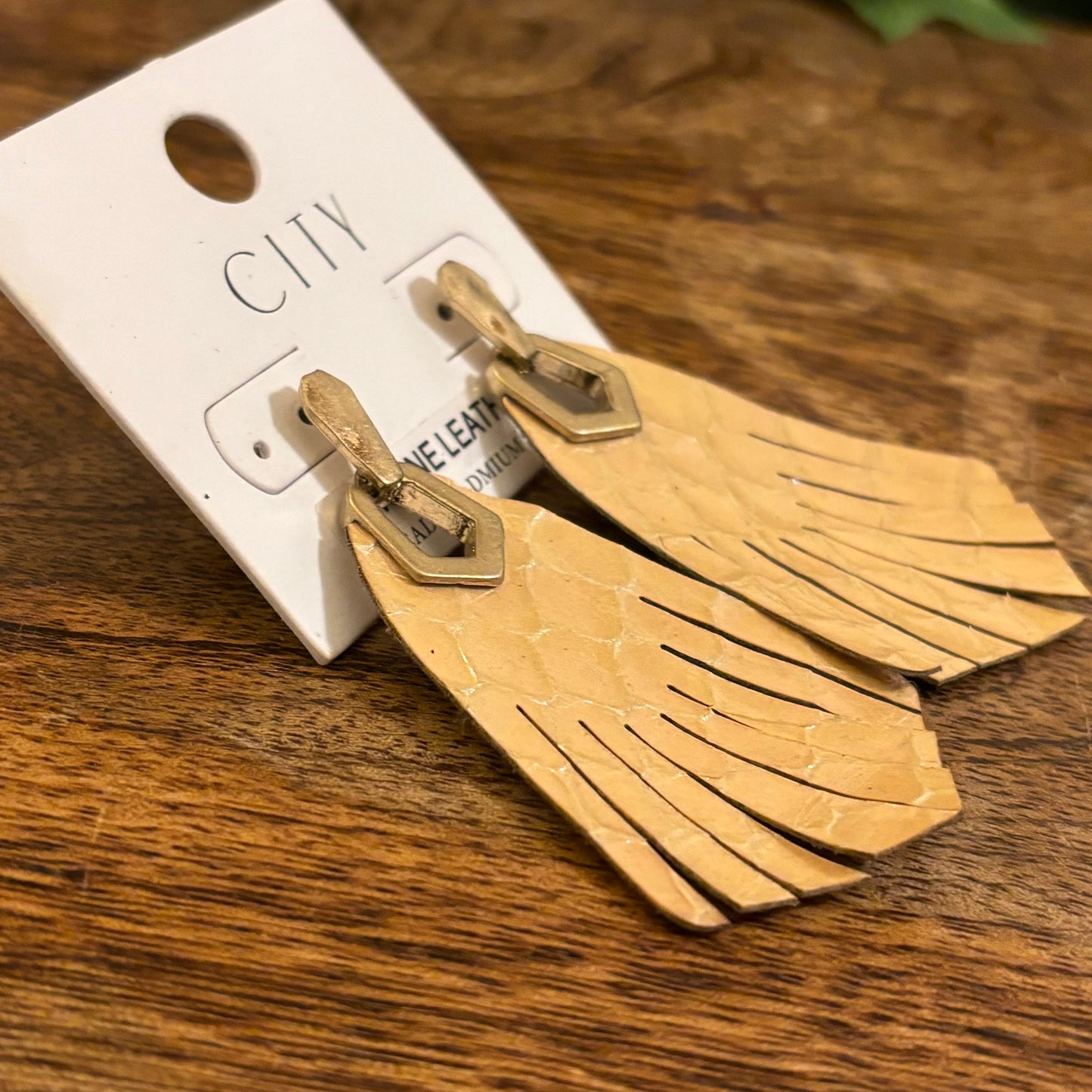 Leather Post Back Earrings Taupe with Gold Hardware