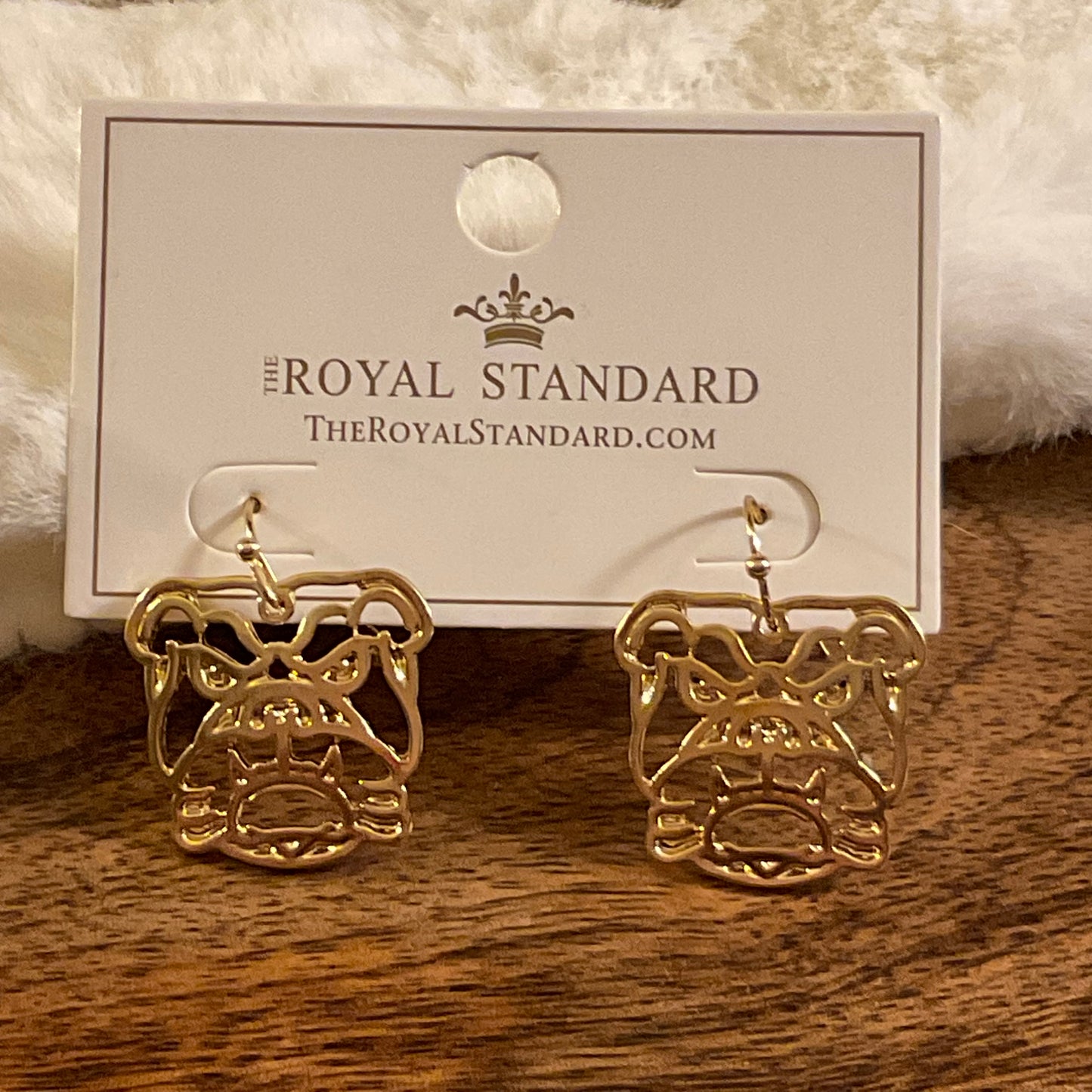 Bulldog Dangle Earrings Gold 1"
