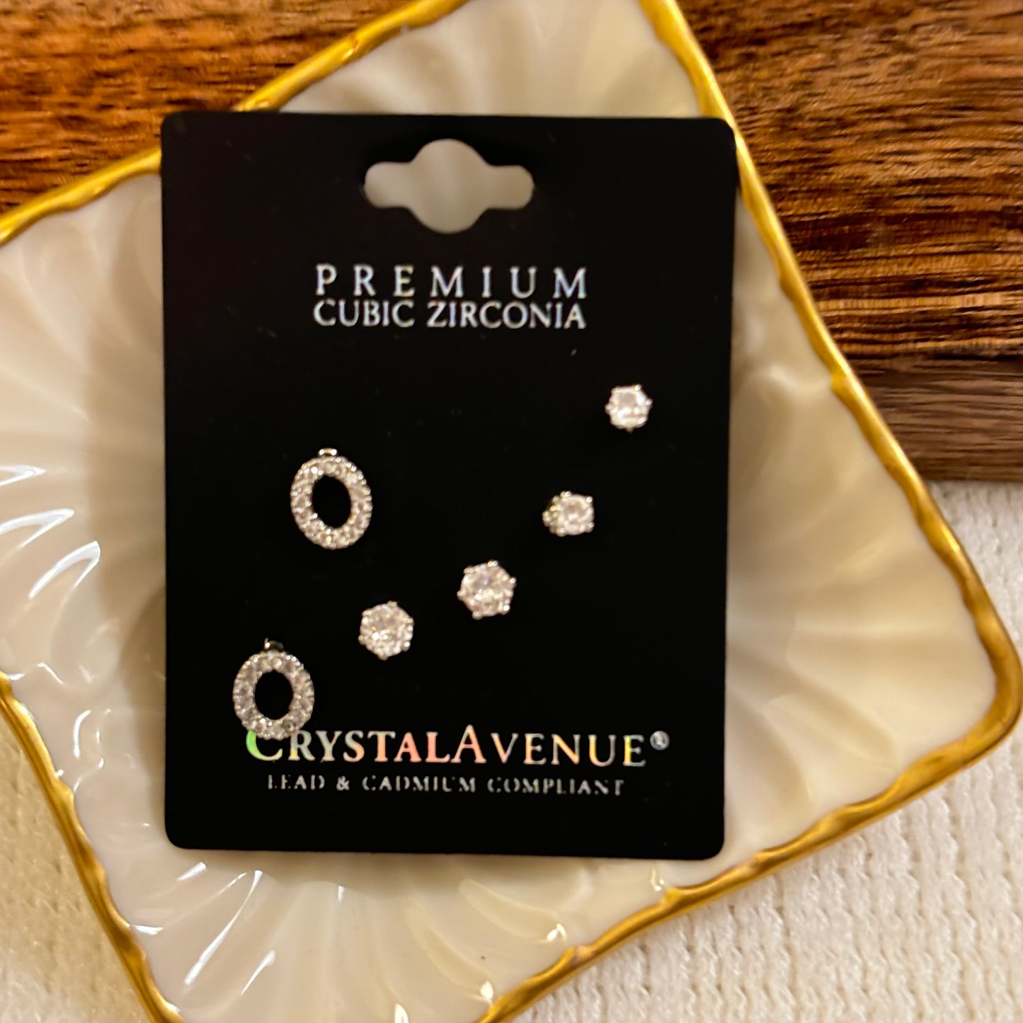 Single Pair or Set of Three Simple Cubic Zirconia Stud Earrings With a Set of Open Circle Studs