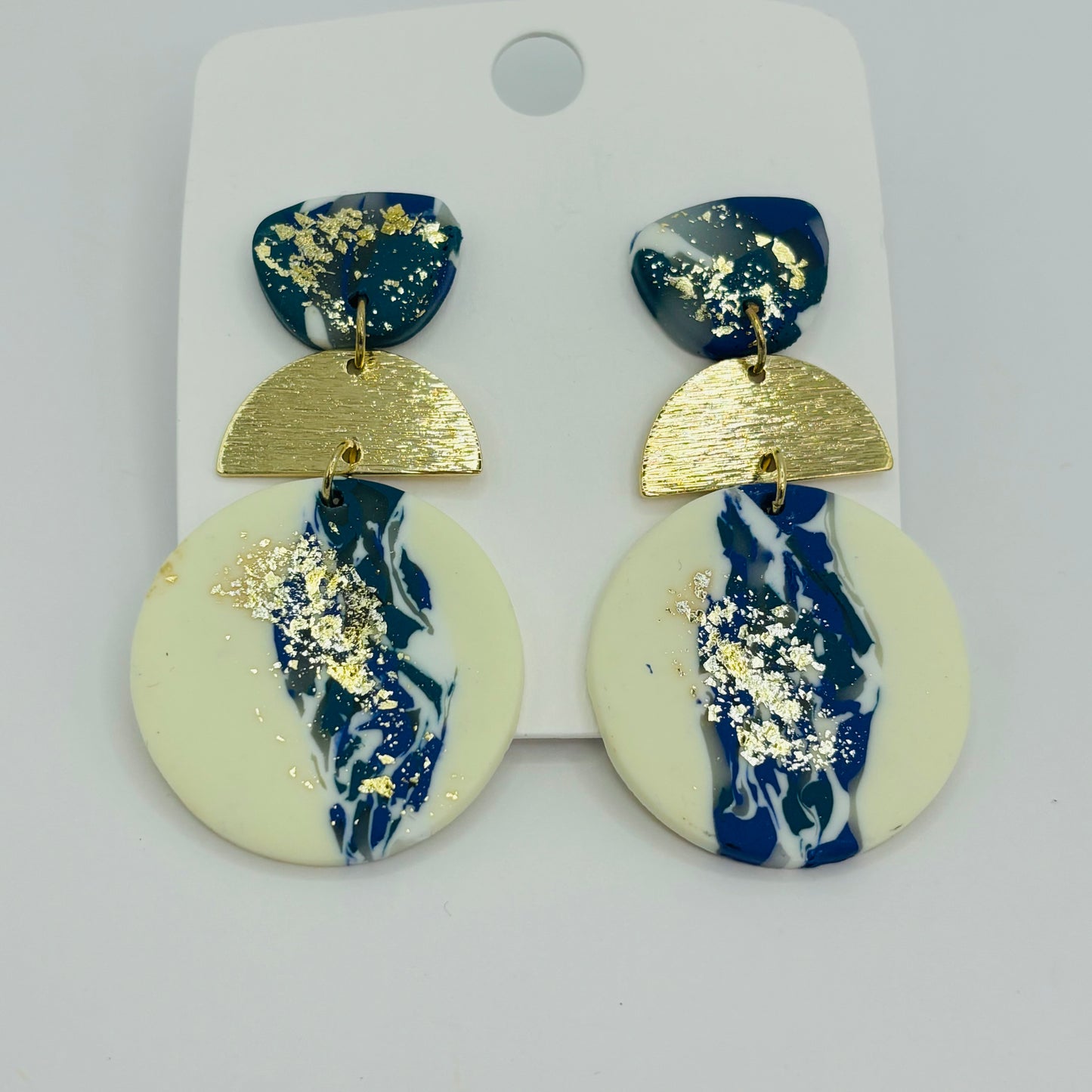 Polymer Clay Post Back Earrings in Navy and Gold or White Gold