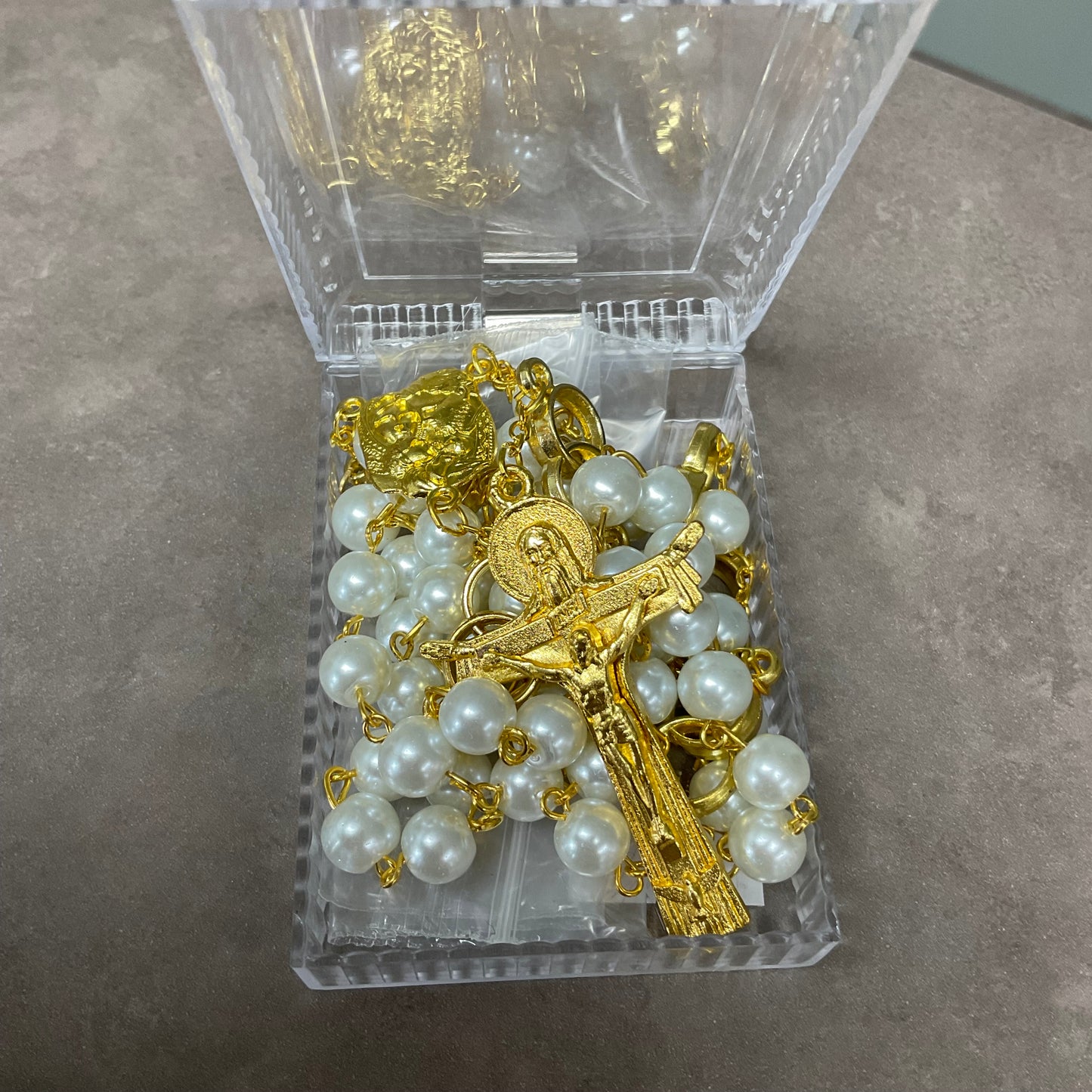 White Double Ring Wedding Rosary