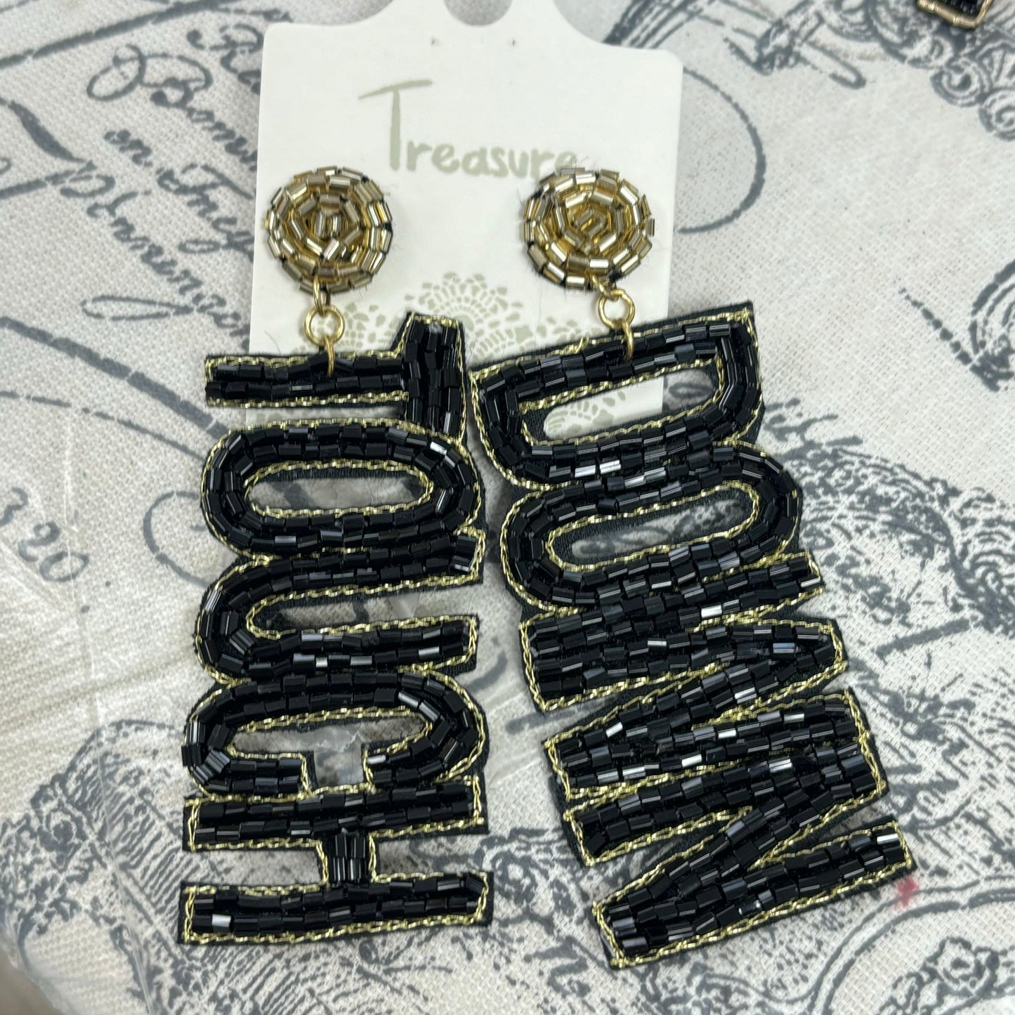 GameDay: Black and Gold WHO DAT Seed Bead Statement Earrings