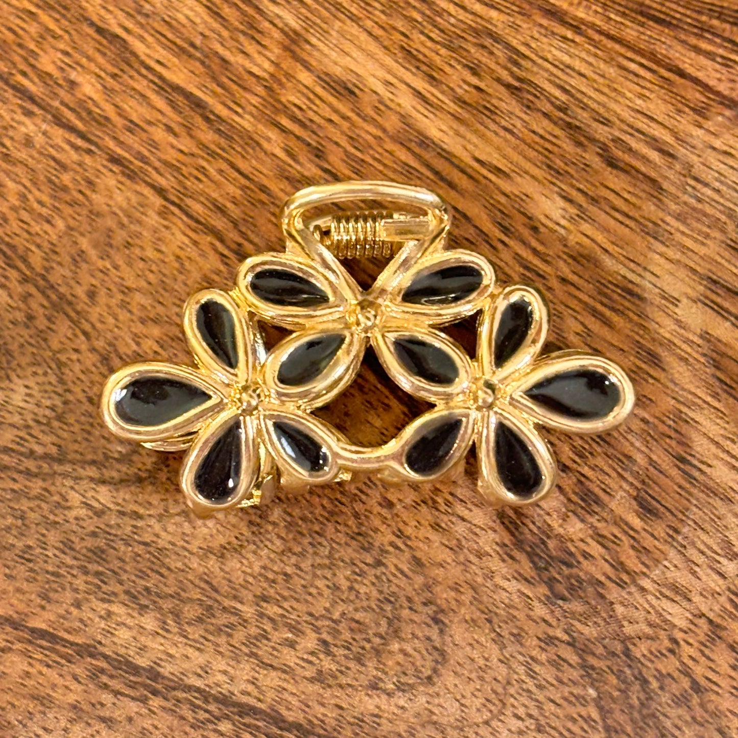 Gold Hair Claw Clip with Enamel Design in Black or Light Blue