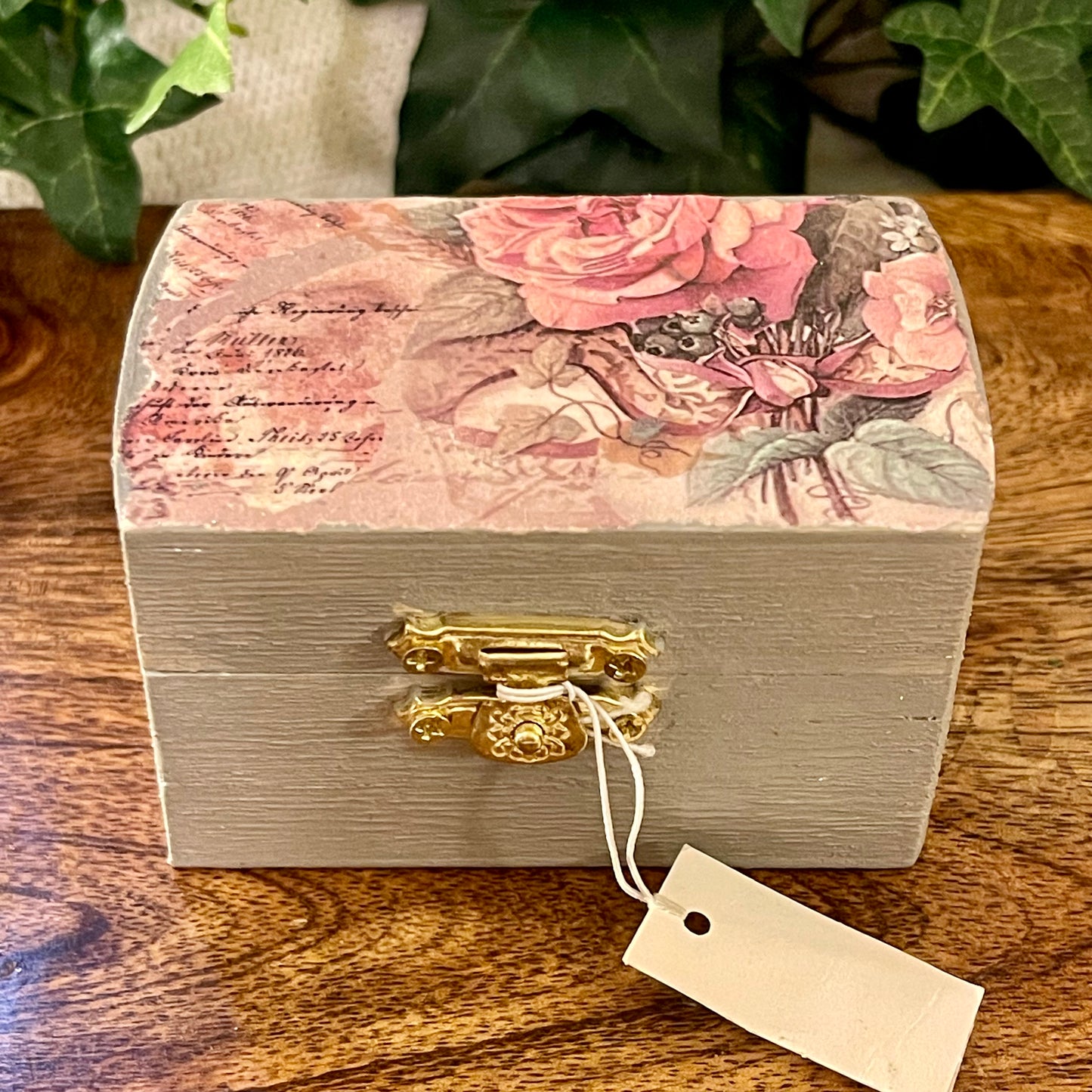 Handcrafted Decoupage Wood Slat • Easel • Box Decor • 4” x 4” Box • Lantern with Floral Decor