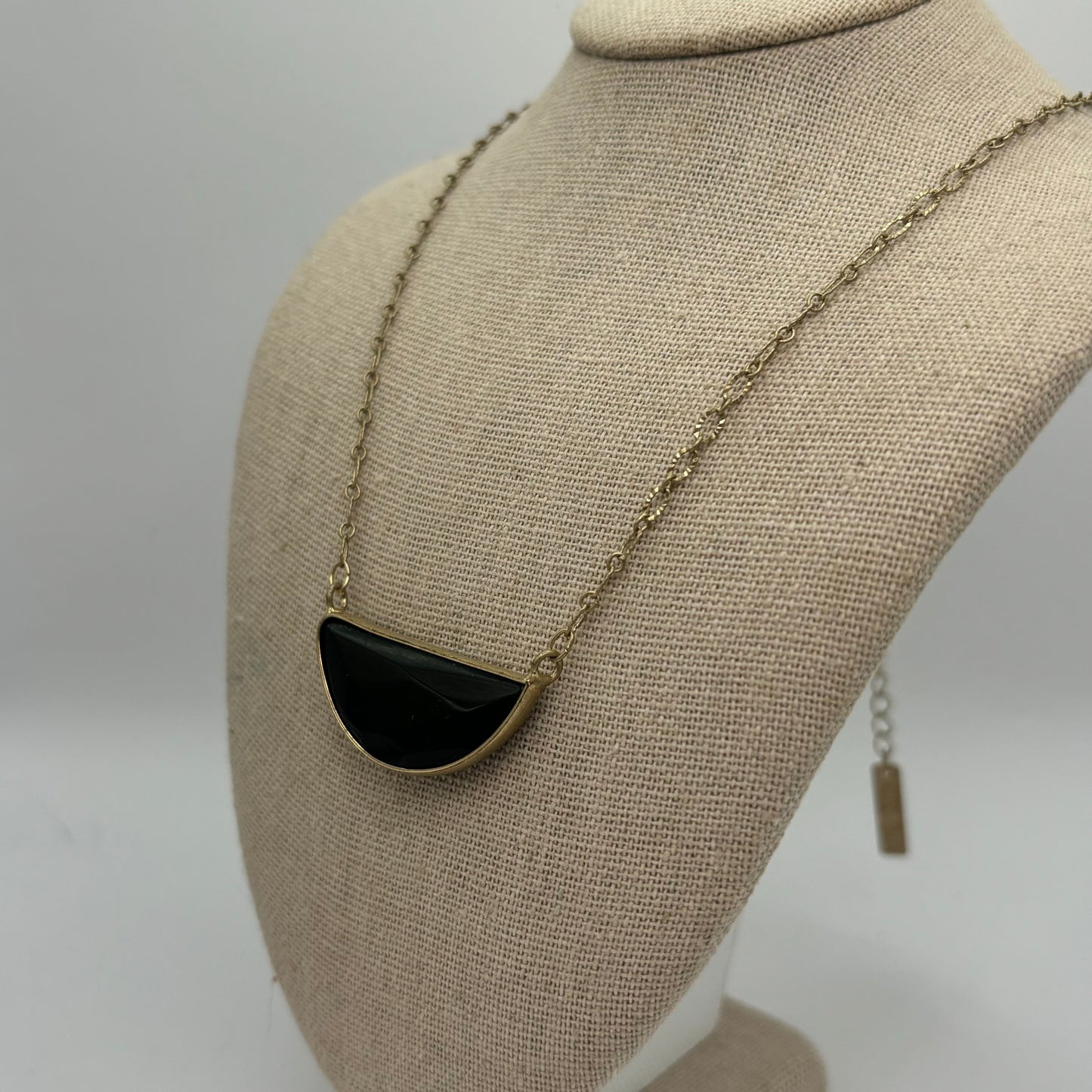 Black Semi Precious Stone Necklace 16” Plus Extension