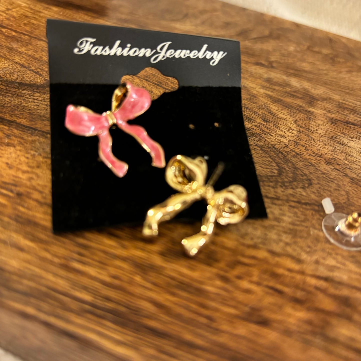 Pink Enamel ‘Bow’ Post Back Earrings