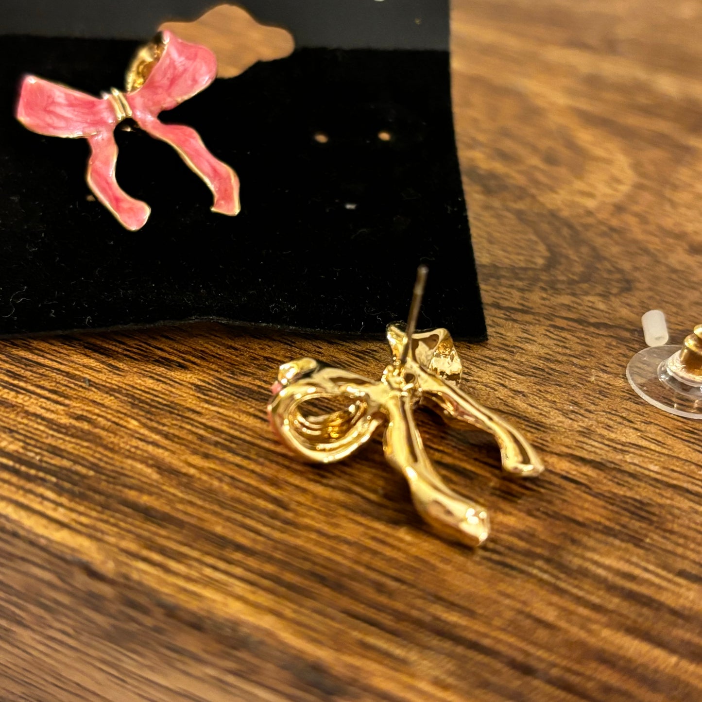 Pink Enamel ‘Bow’ Post Back Earrings