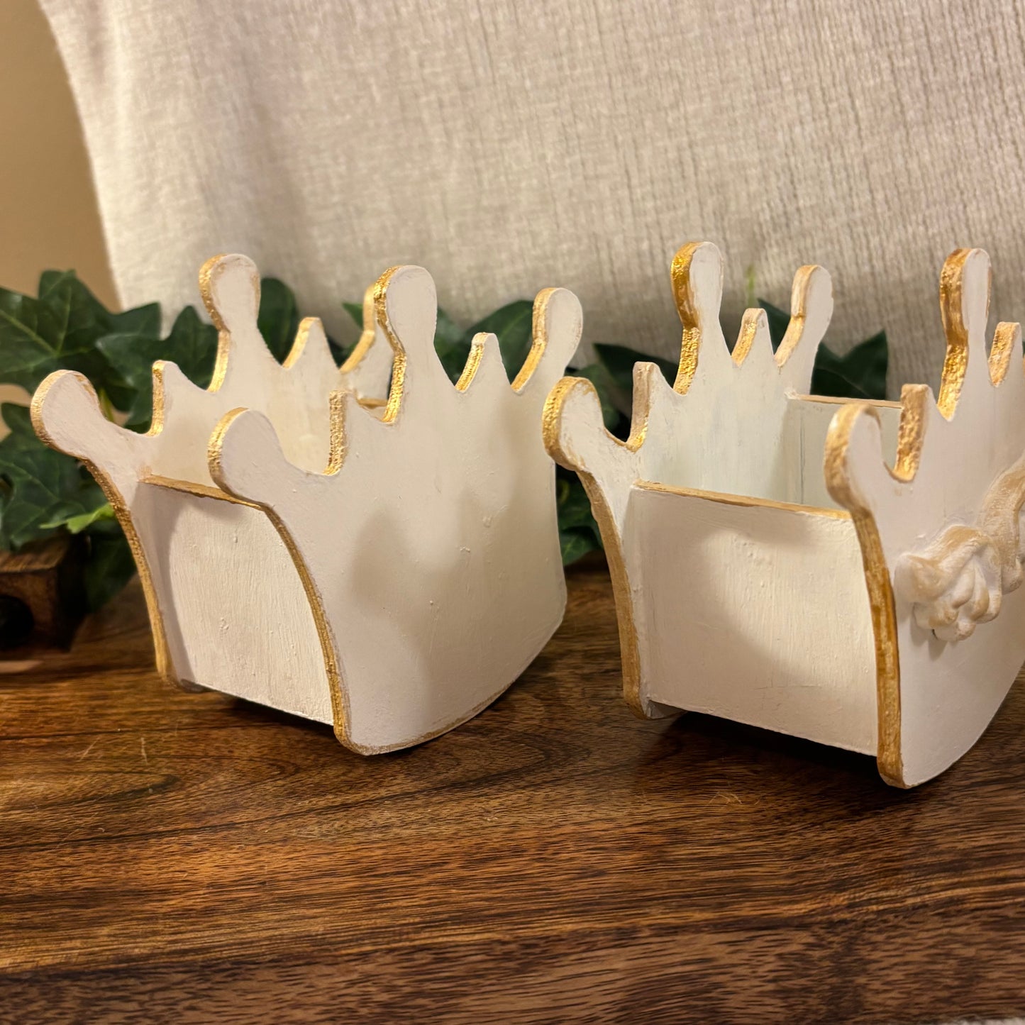 Crown Trinket Dish made of Wood Painted and Distressed with Gold Embellishments