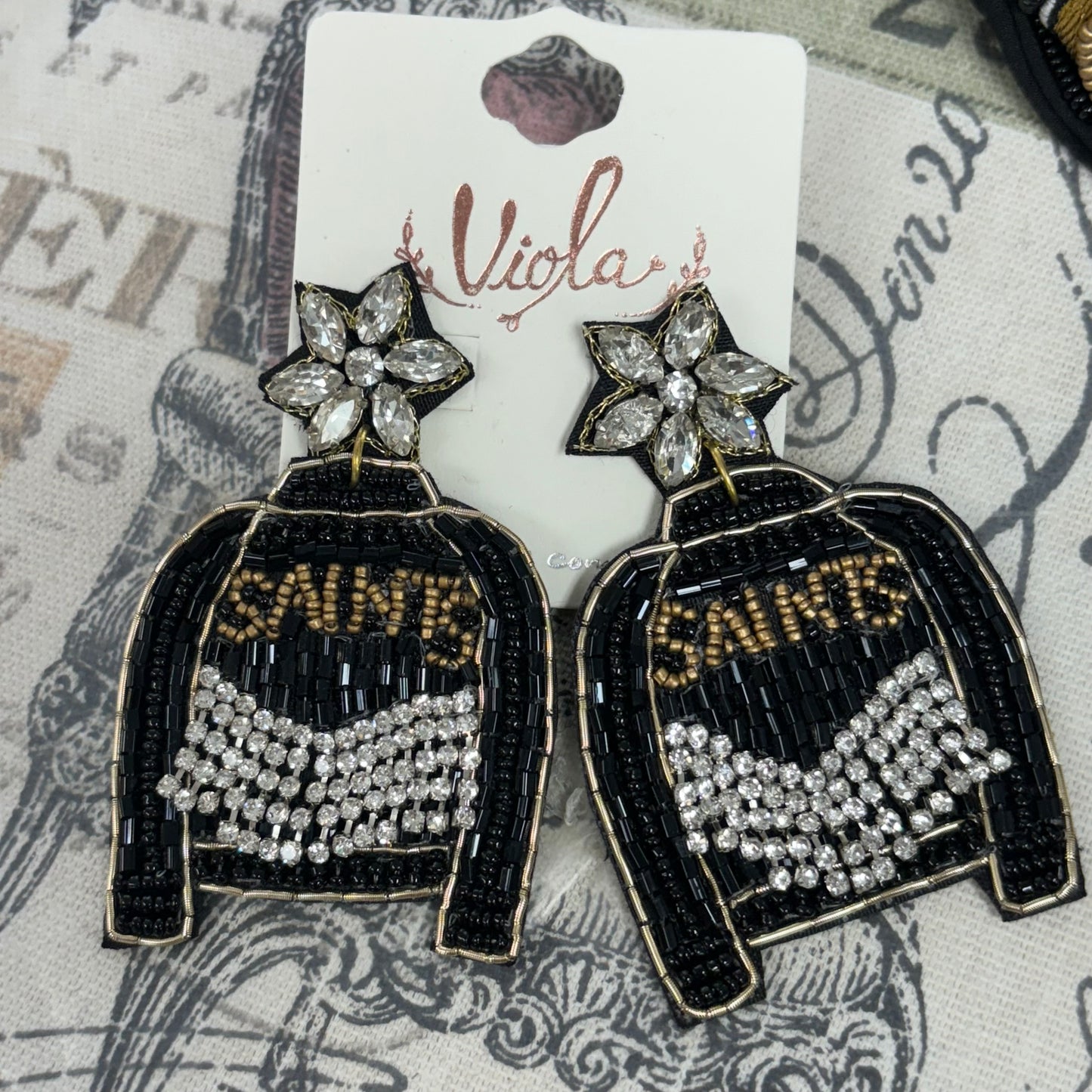 GameDay: Black and Gold WHO DAT Seed Bead Statement Earrings