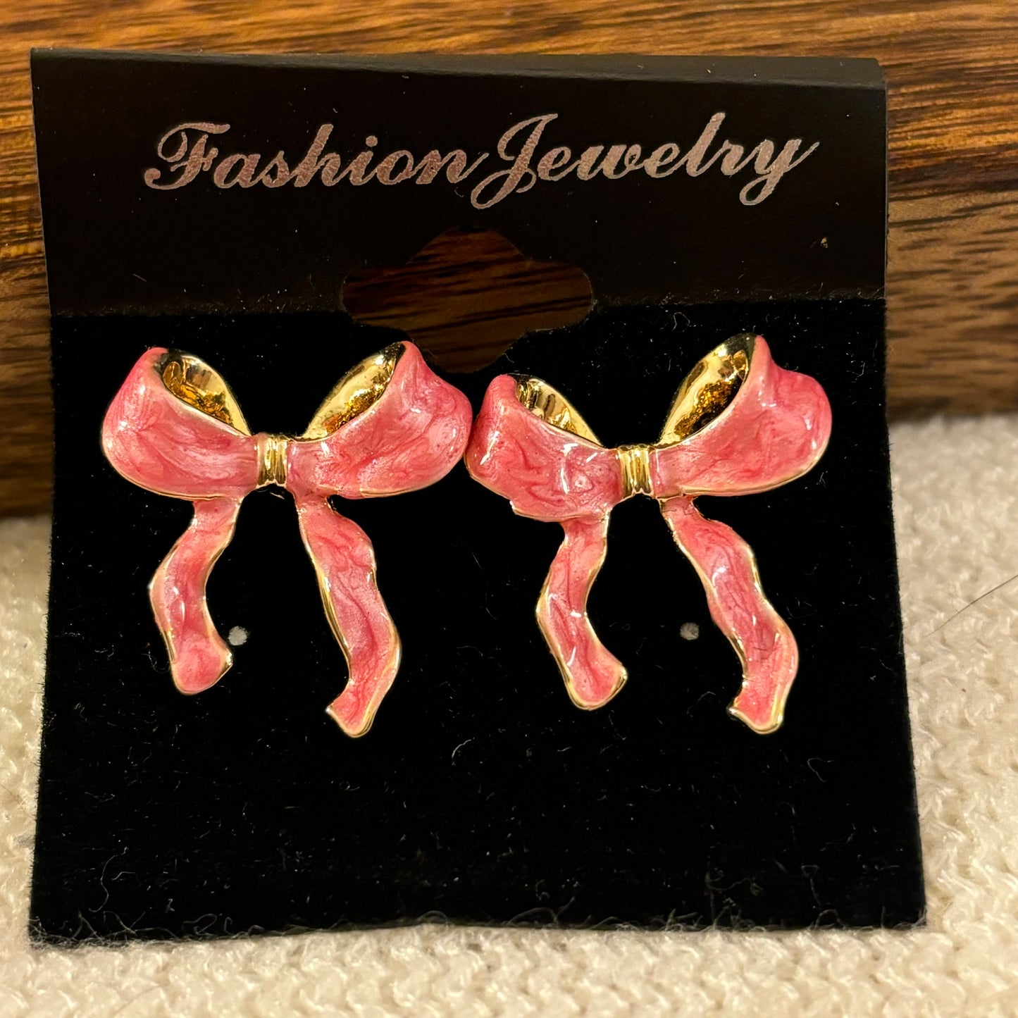 Pink Enamel ‘Bow’ Post Back Earrings