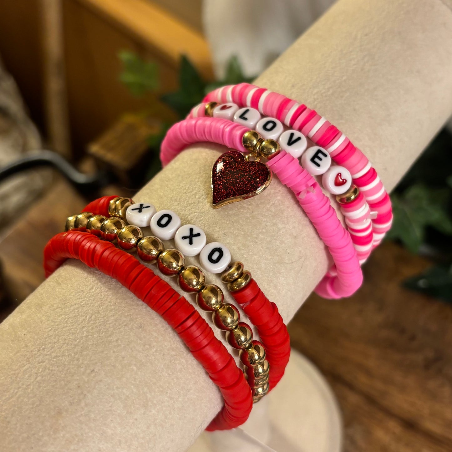 Valentine’s Day Heishi Bead Stretch Bracelet Set