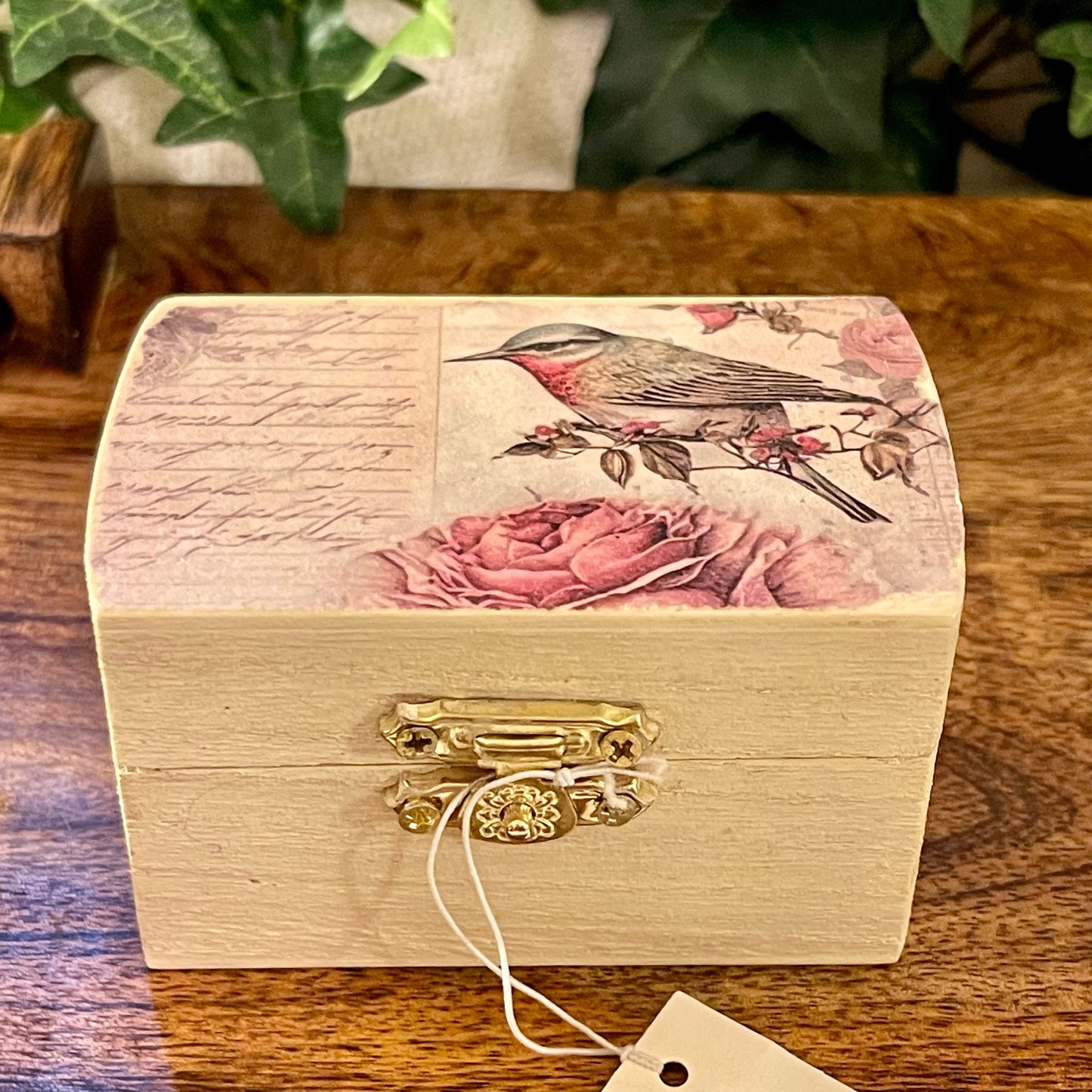 Handcrafted Decoupage Wood Slat • Easel • Box Decor • 4” x 4” Box • Lantern with Floral Decor