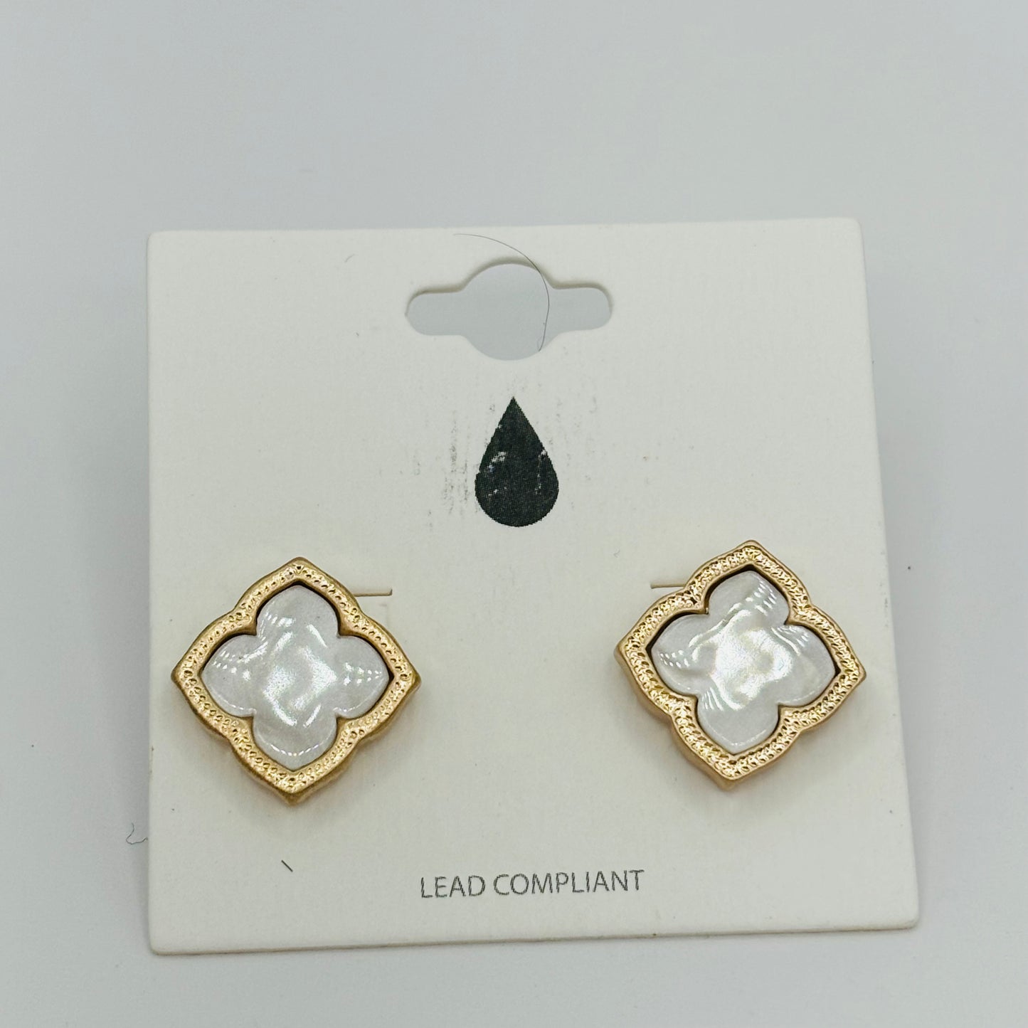 Mother of Pearl Quatrefoil Post Back Earrings