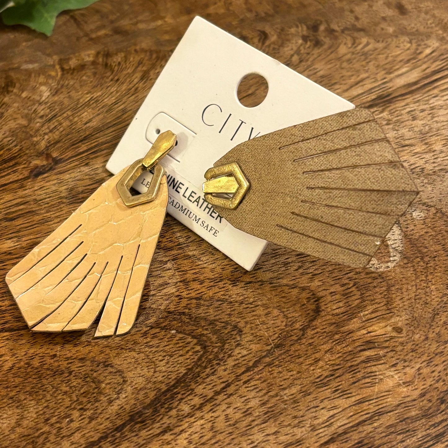 Leather Post Back Earrings Taupe with Gold Hardware