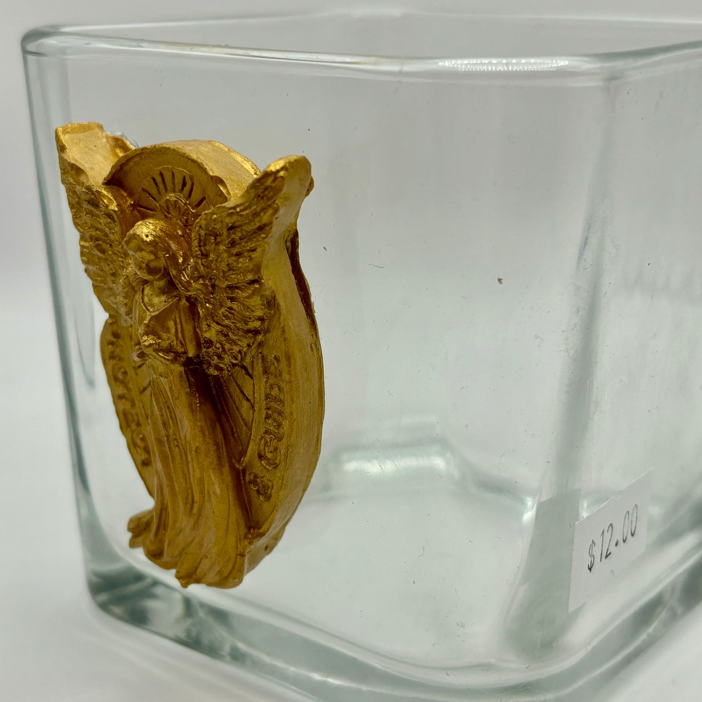 Glass Vase featuring a Gold Guardian Angel Intaglio