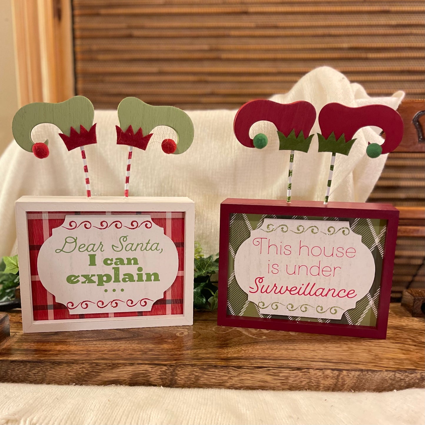 Holiday Table Decor • Wooden Pedestal Sign or Elf Sign