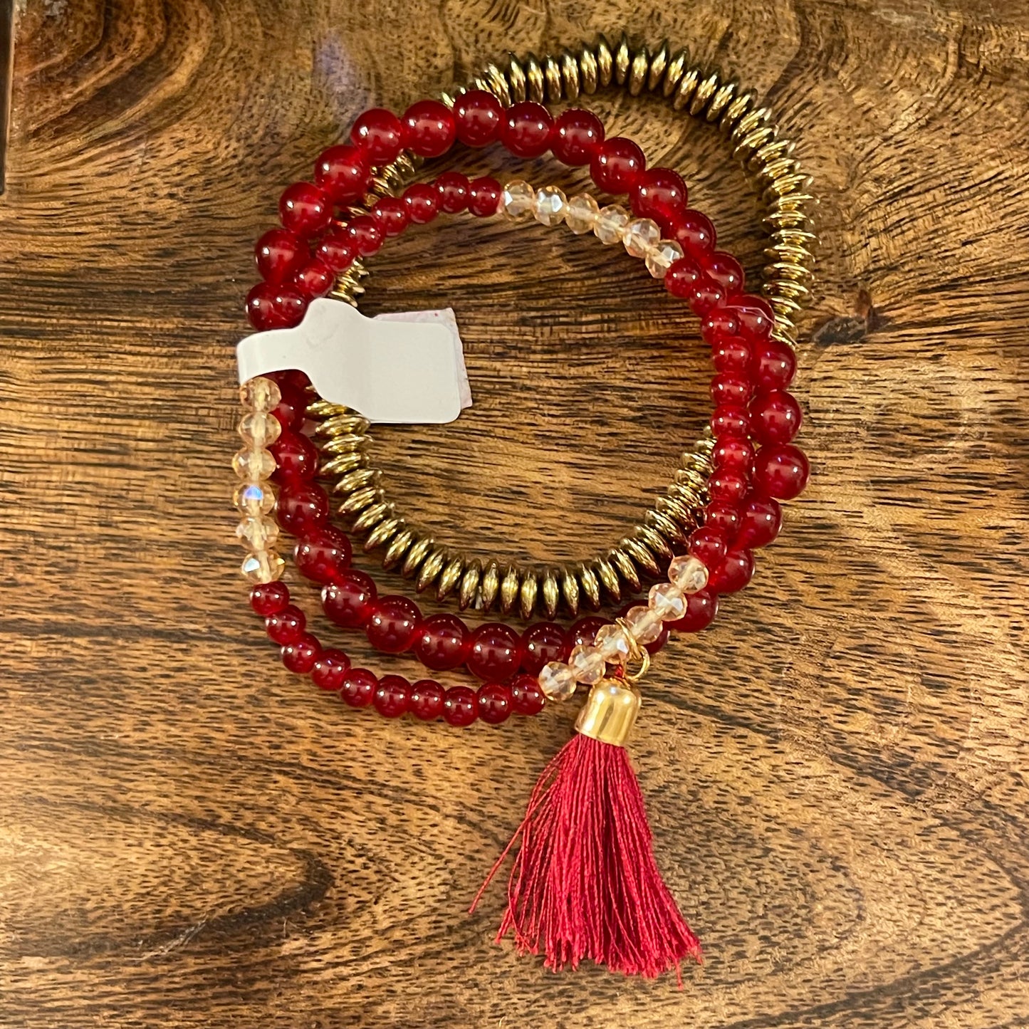 Red and Gold Accent Stretch Bracelet Set