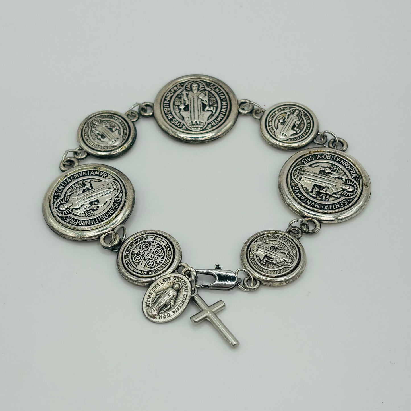 Saint Benedict Coin Bracelet 7.5” Extended with Claw Closure