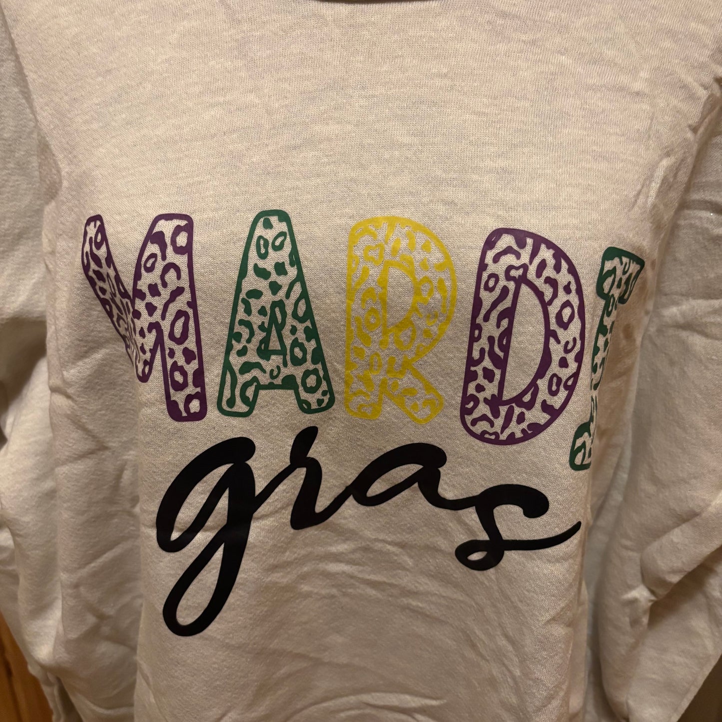 Mardi Gras Sweatshirt with Mardi Gras Print • Beige