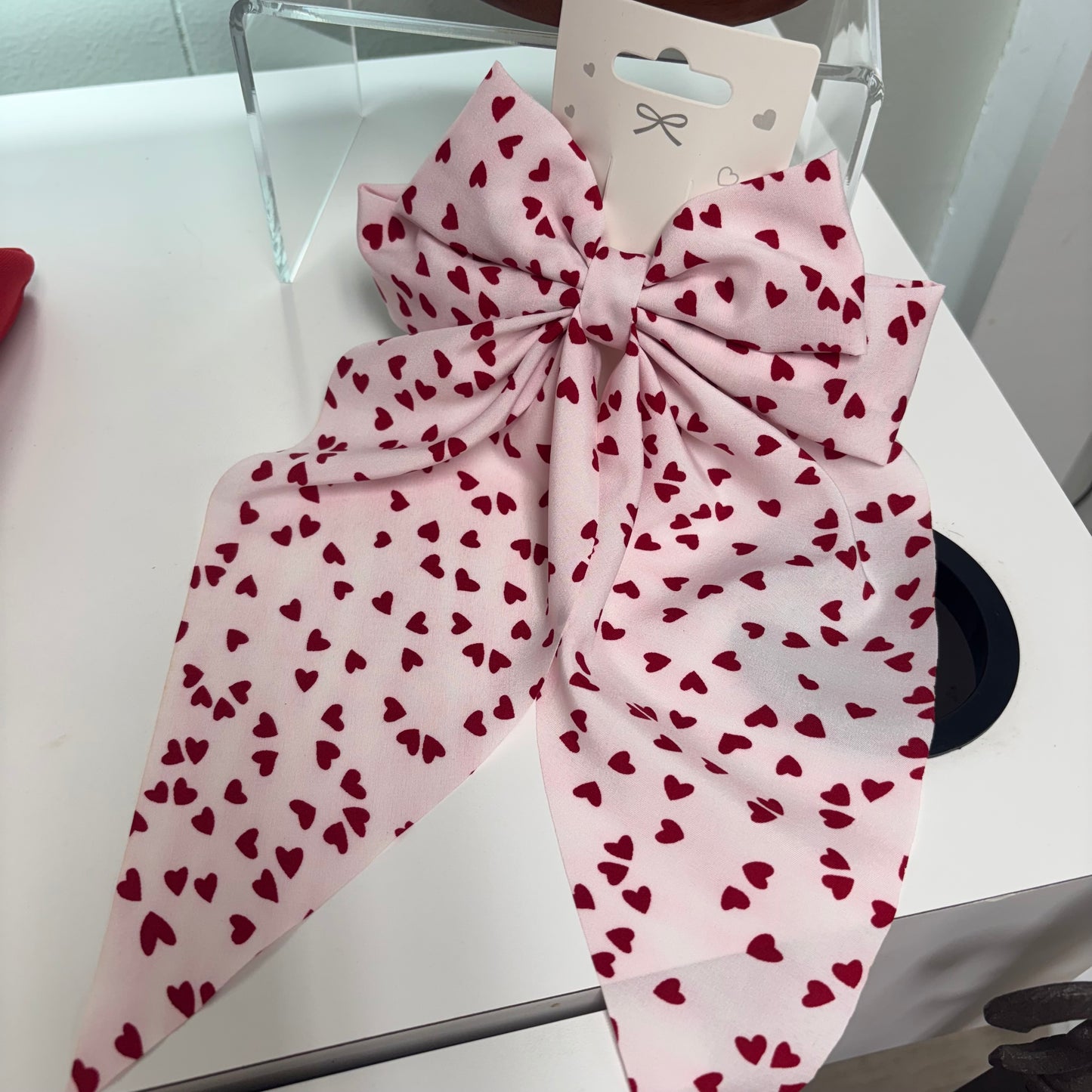 Valentine’s Day Hair Bow with French Clip 11” L