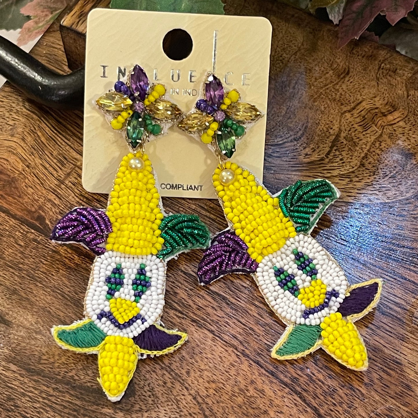 Mardi Gras Jester Seed Bead Post Back Earrings