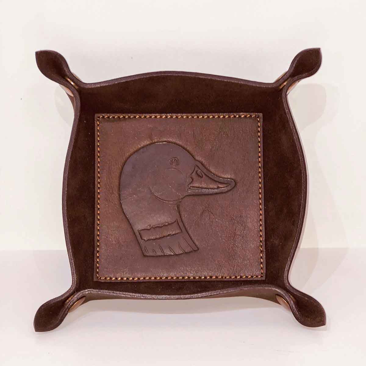 Duck Leather Embossed Valet Tray • Dark Brown • Duck Leather Embossed Keychain Dark Brown