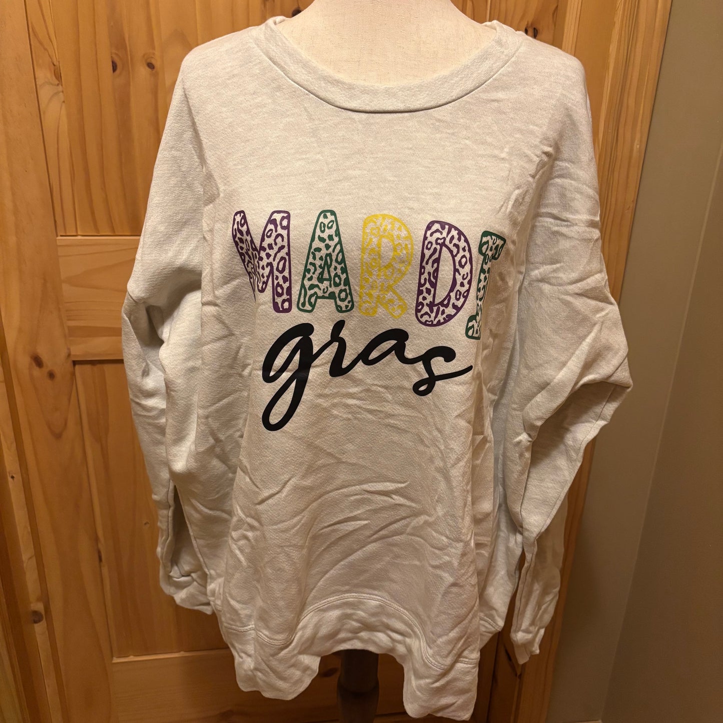 Mardi Gras Sweatshirt with Mardi Gras Print • Beige