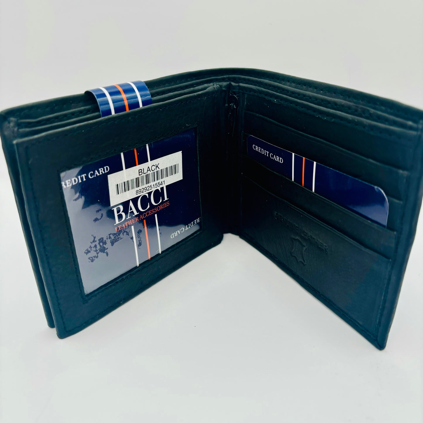 Mens Genuine Leather Bifold Wallet in the Color Black