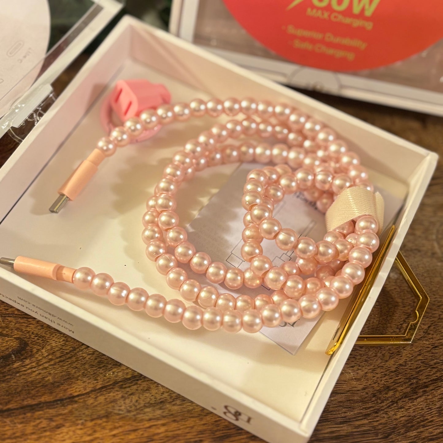 Pretty in Pink Pearls 60w Phone Charger 3.3 ft long
