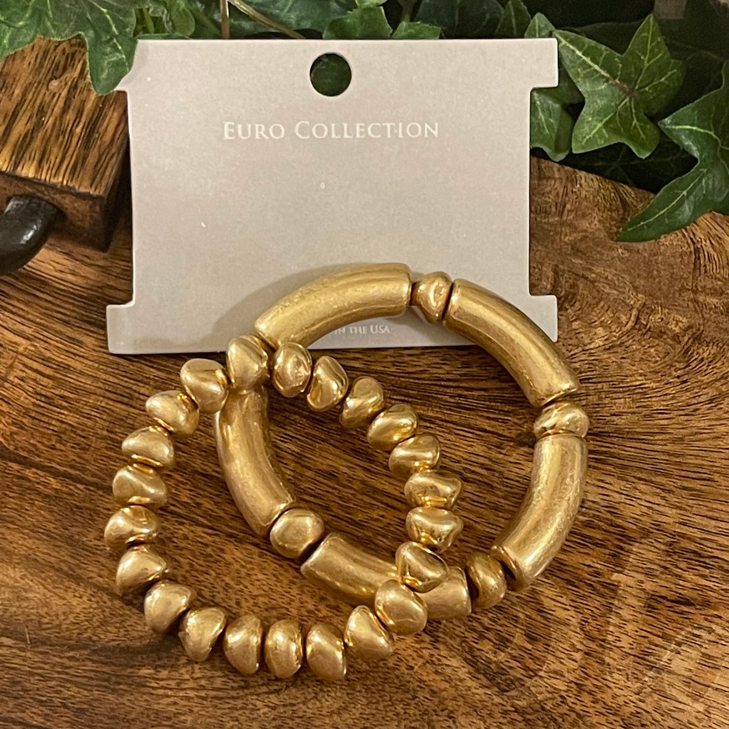 Gold Tone Tube Stretch Bracelet