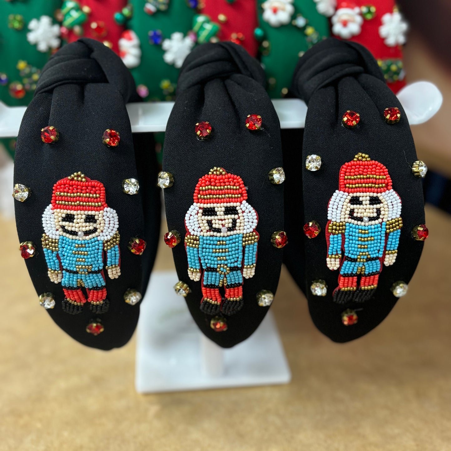 Christmas Top Knot Headband for all Ages Embellished with Nutcracker Seed Beads