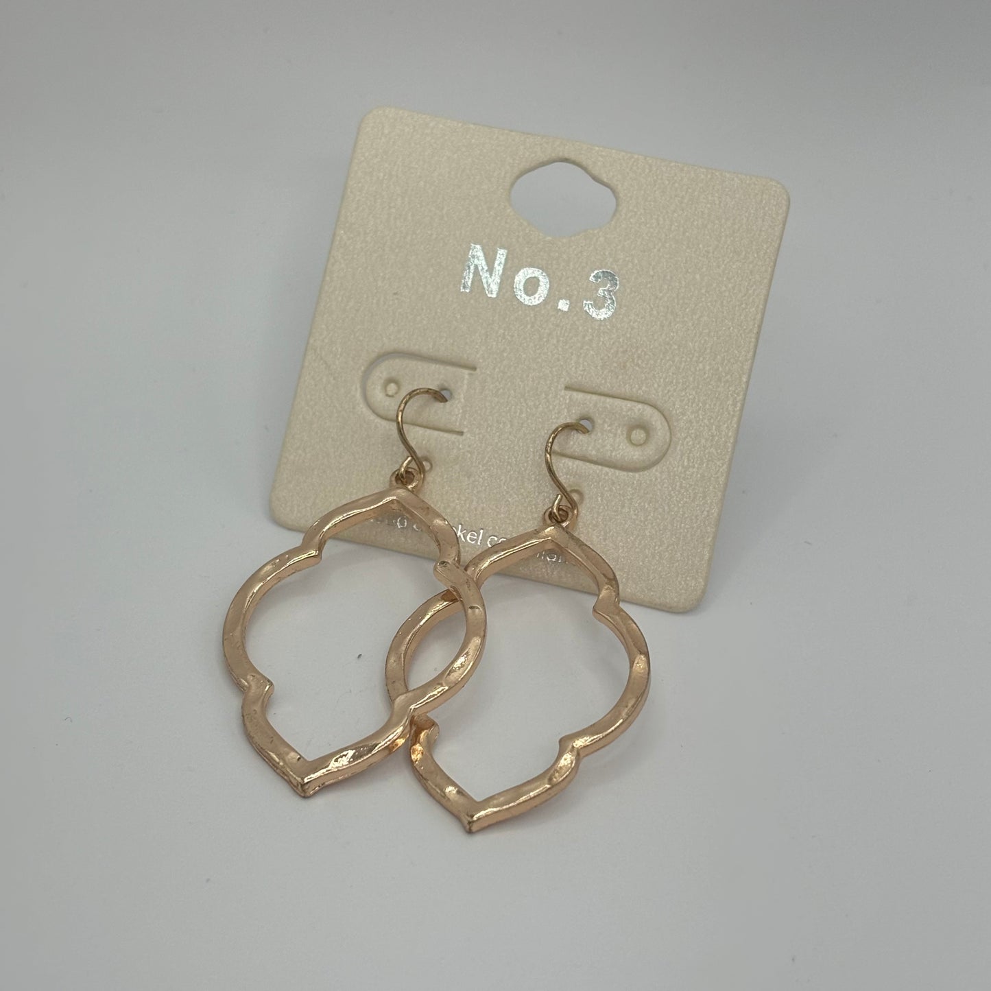 Hammered Gold Dangle Earrings Elongated Hexagon Design
