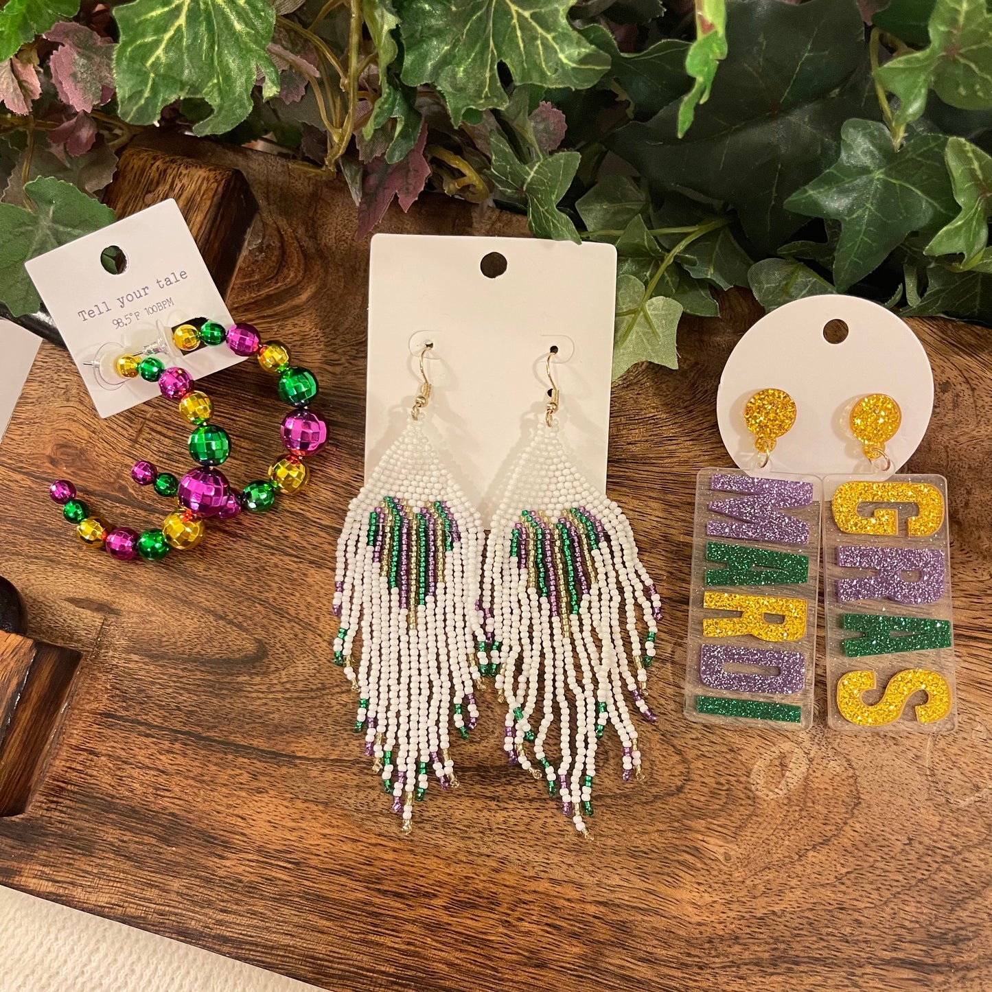Mardi Gras Drop Earrings