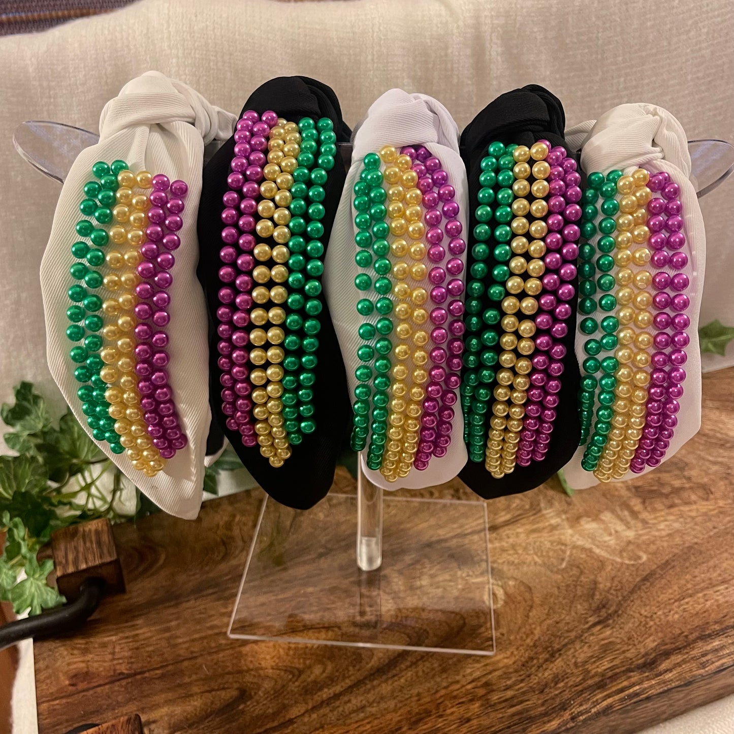 Mardi Gras Top Knot Headband Embellished with Beads