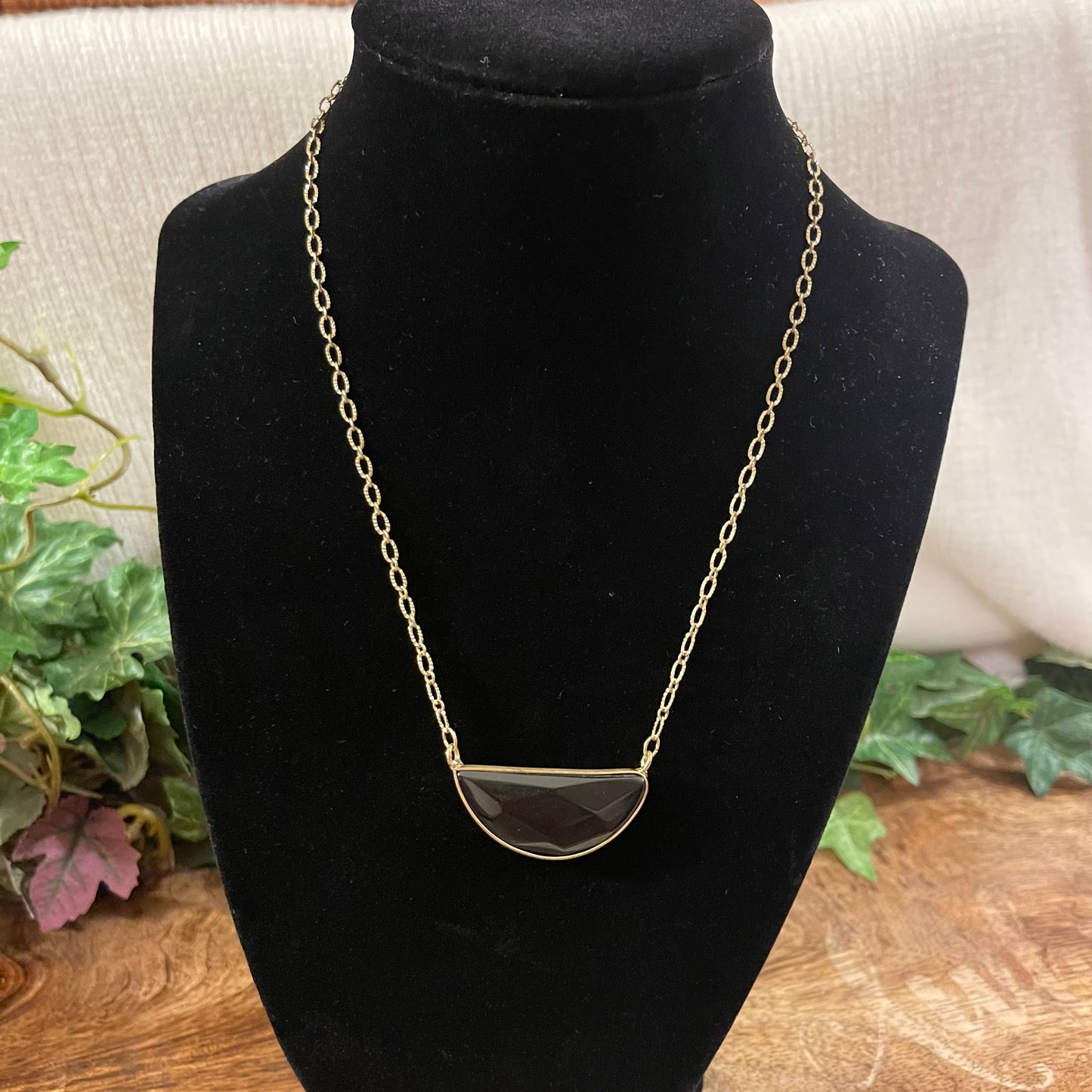 Black Semi Precious Stone Necklace 16” Plus Extension