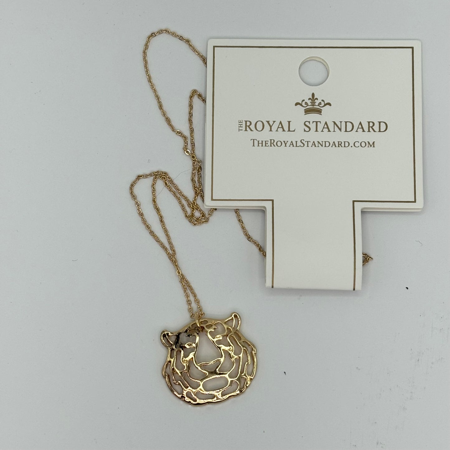 Tiger Pendant on 18” long Gold tone Necklace