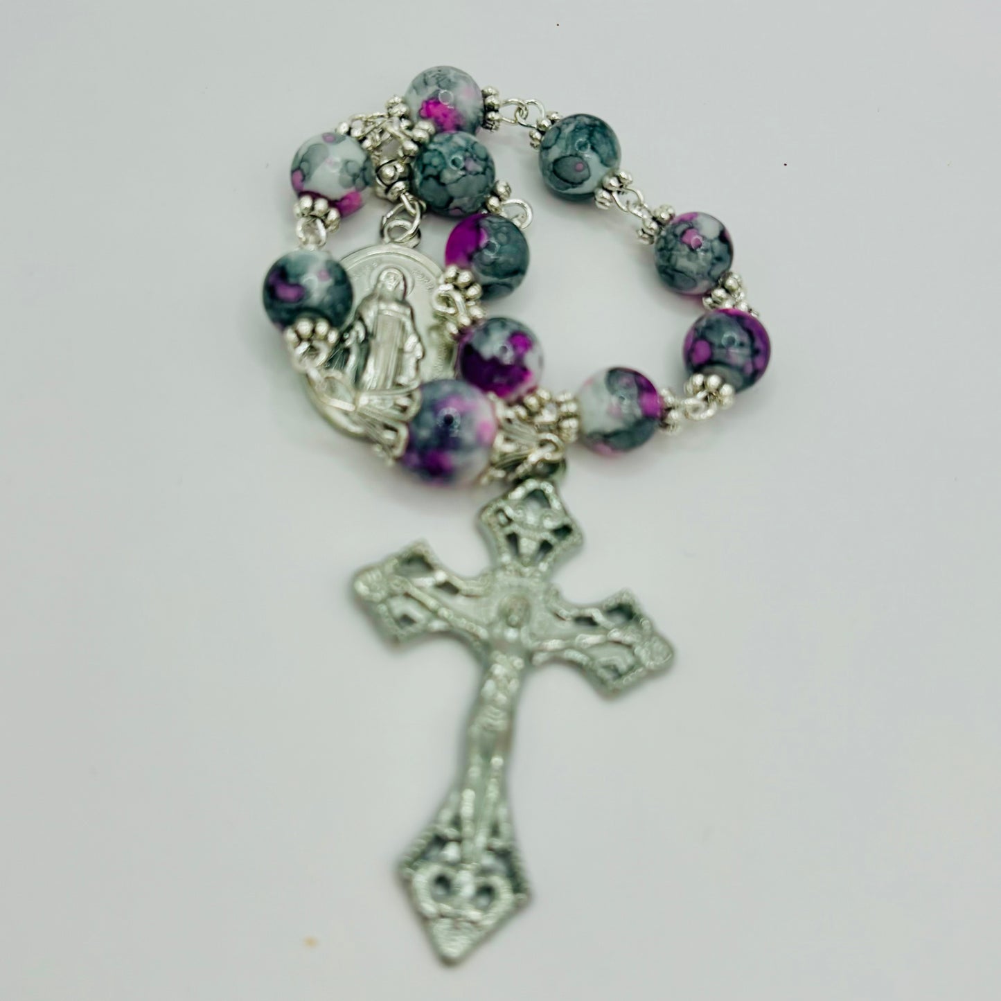 Pink Marble Pocket Rosary & Velvet Pouch