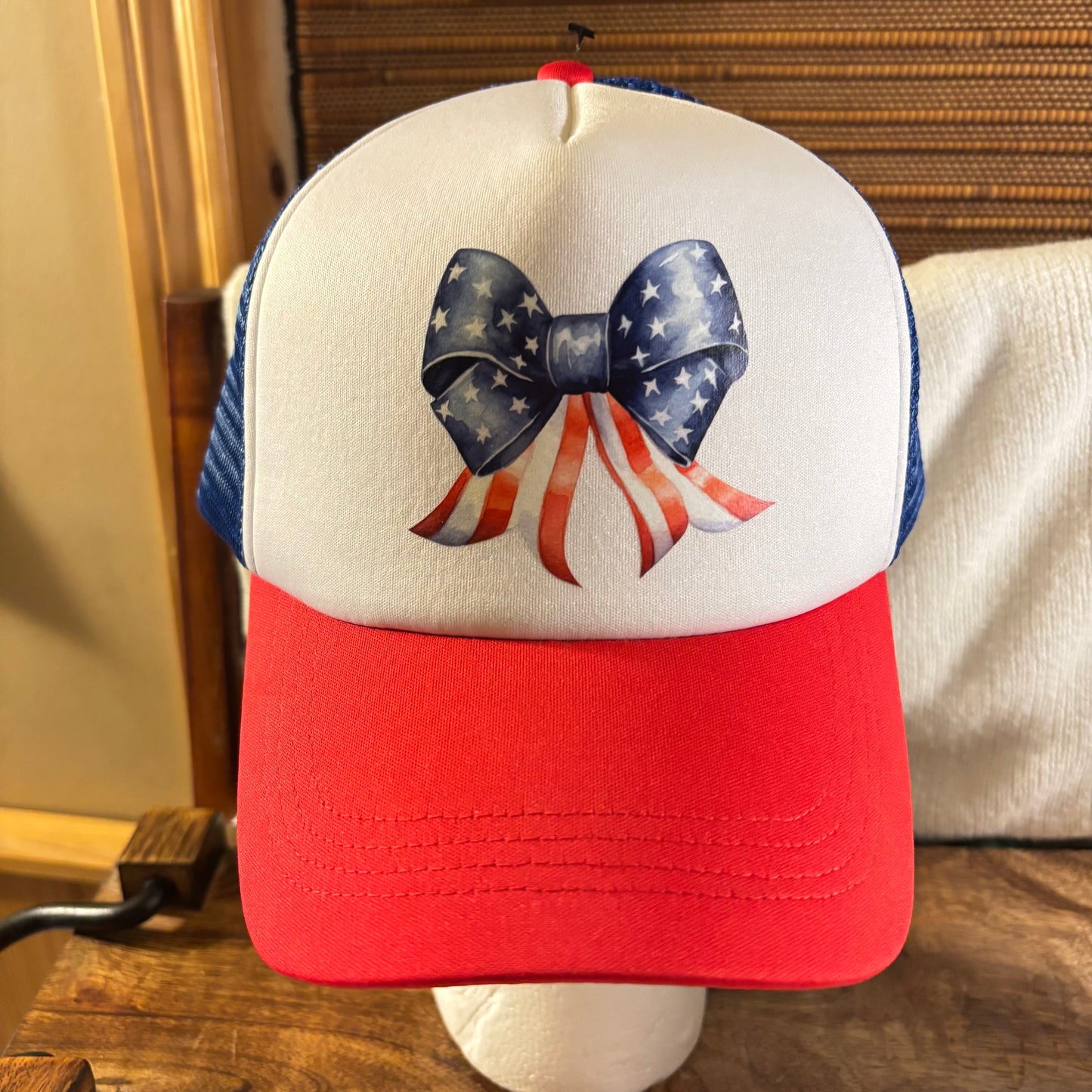 USA Truckers Hat ~ American Flag Bow