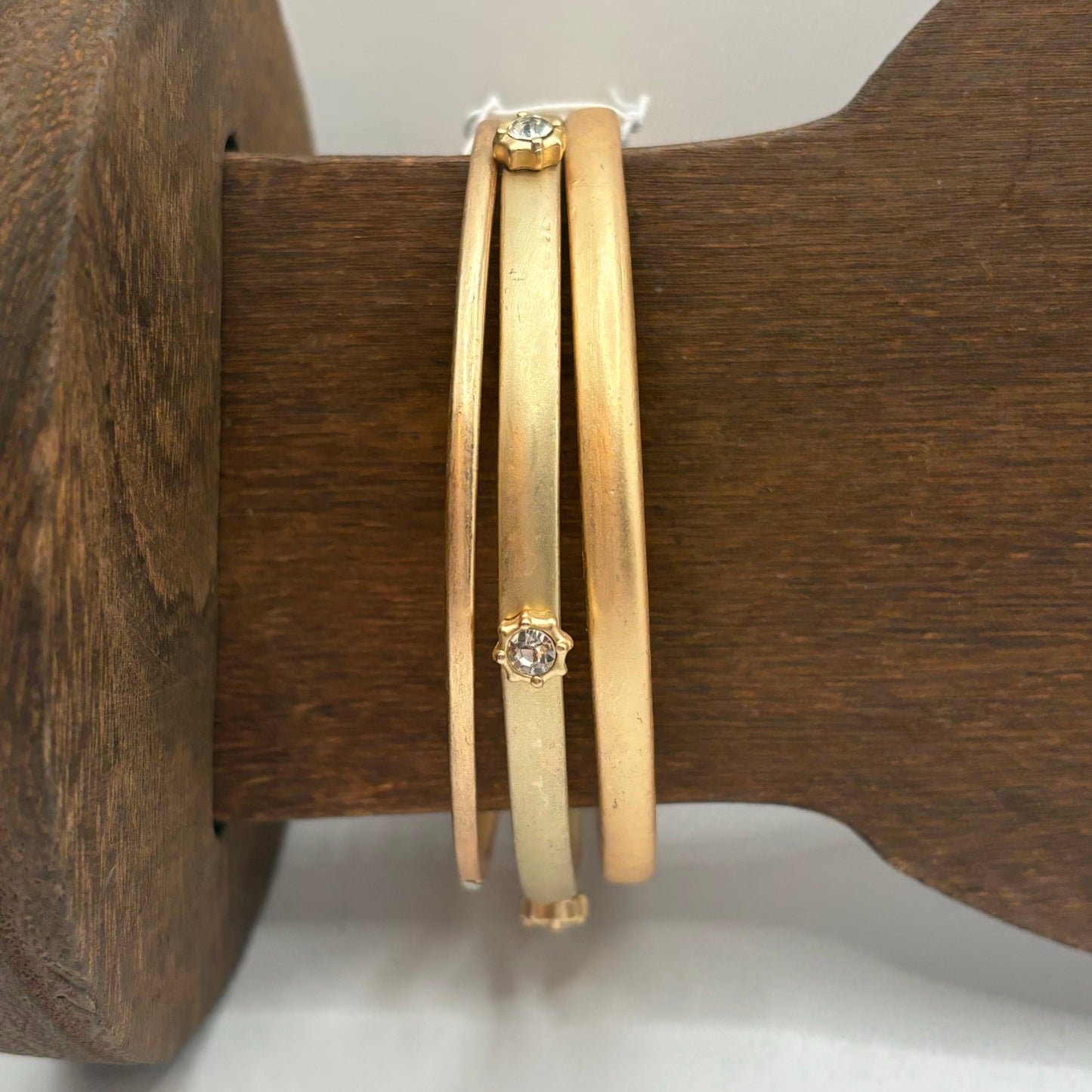 Set of 3, Clear Circular Burst, Gold, and Moonstone Bracelet