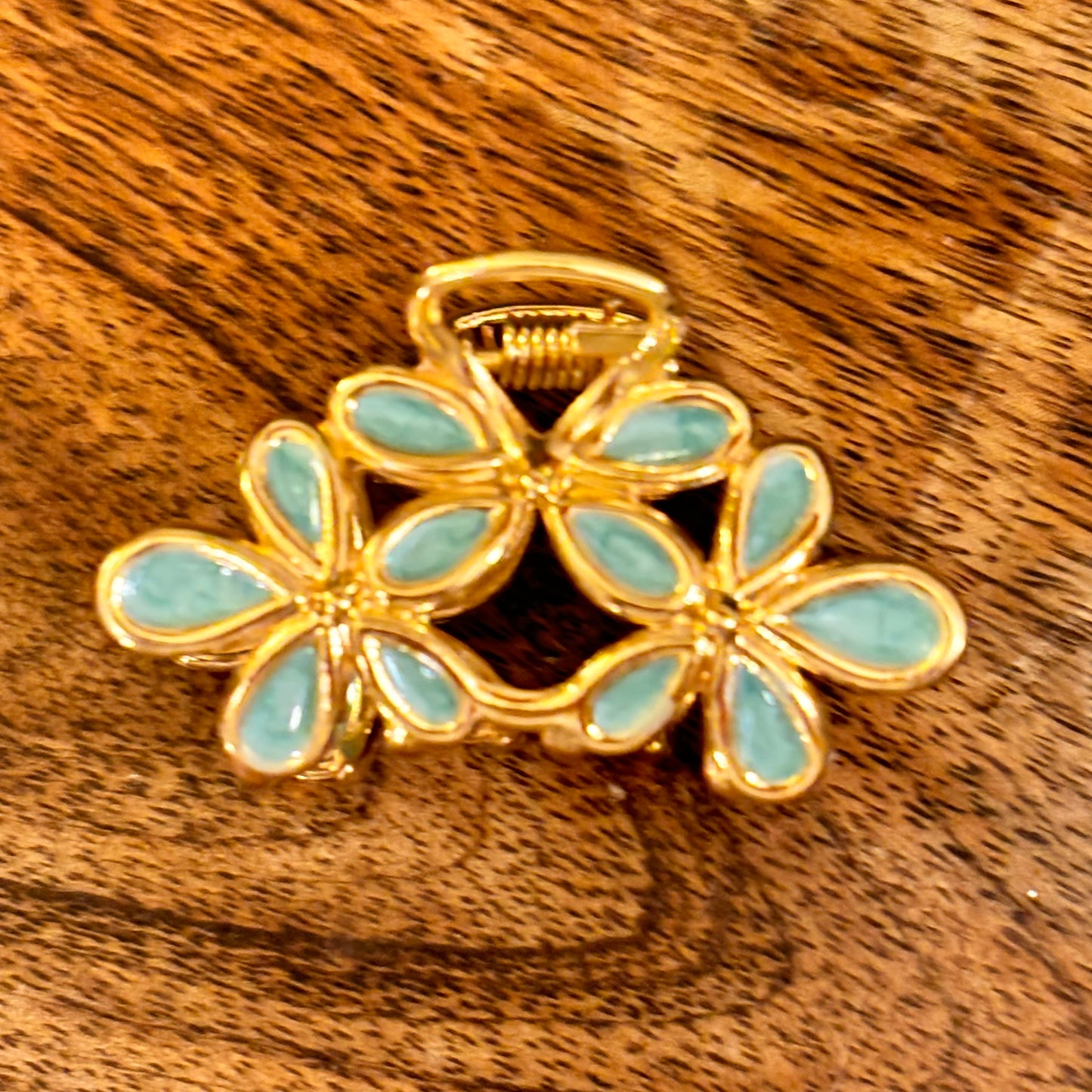 Gold Hair Claw Clip with Enamel Design in Black or Light Blue